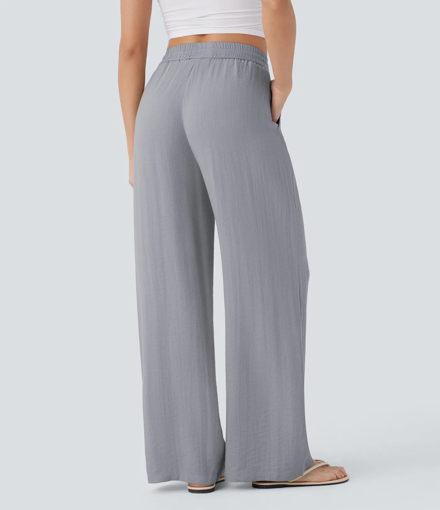 Pantaloni Baggy Casual in Lino Bella di Roma – grigio dettaglio