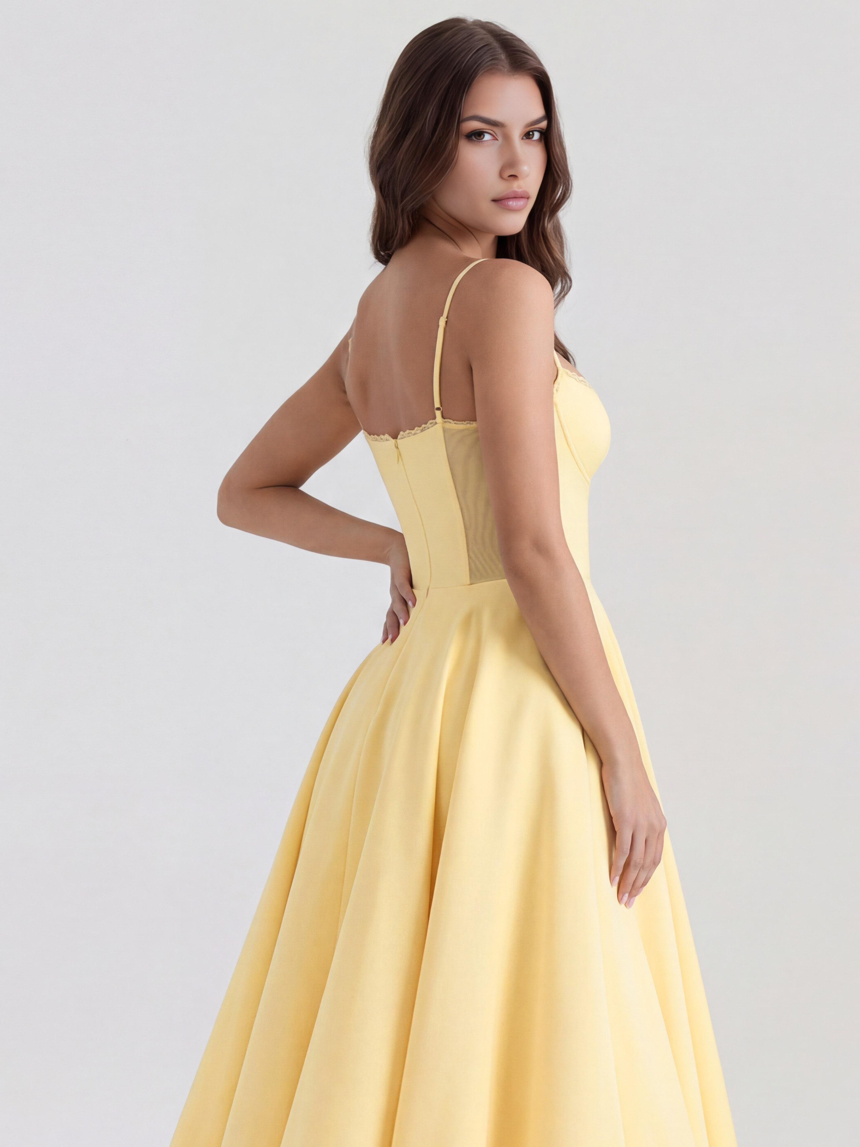Abito Midi Selene Giallo Burro Satin Bella di Roma – laterale