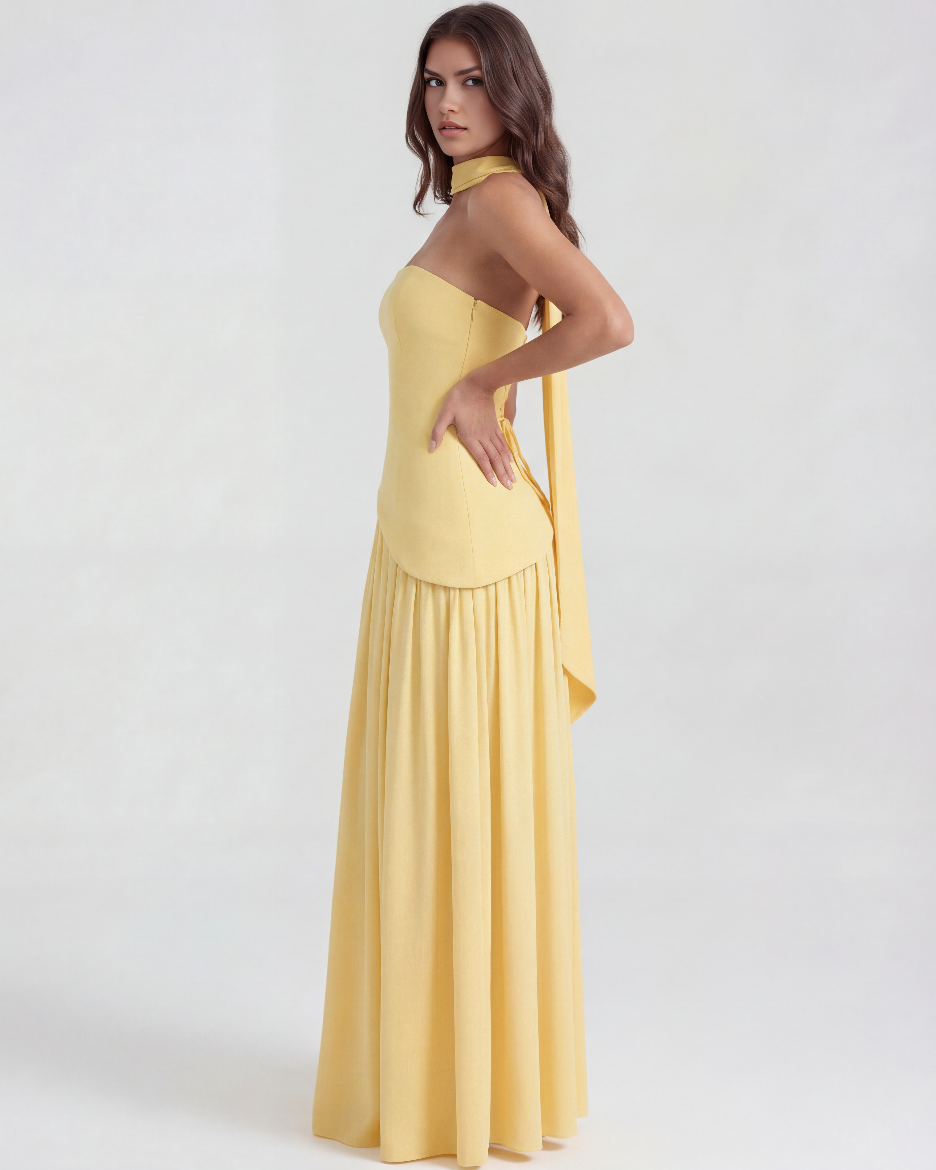 Abito maxi Serena giallo burro Bella di Roma – lunghezza 150 cm