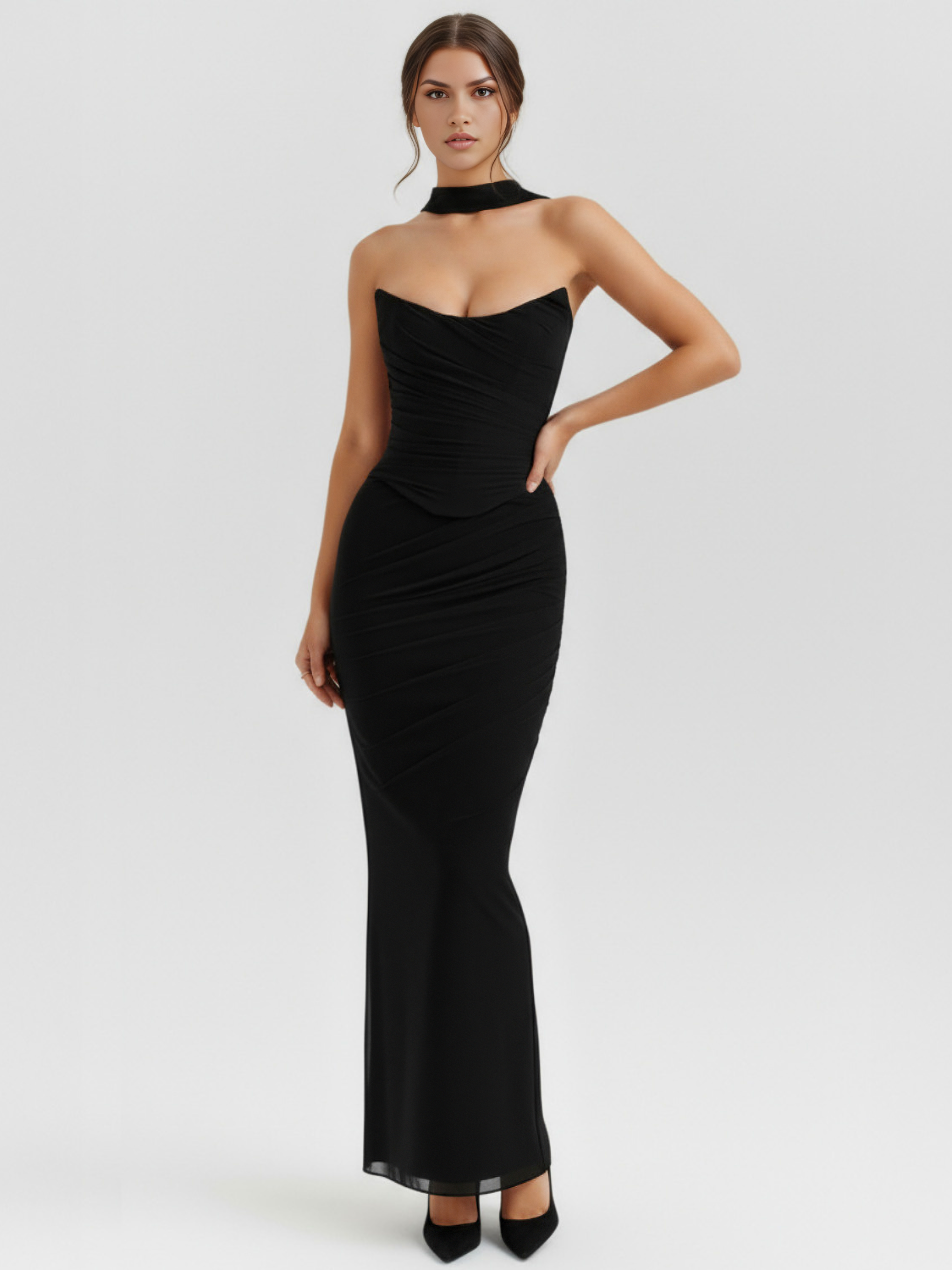 Set maxi Malu nero rete corsetto Bella di Roma – sciarpa coordinata