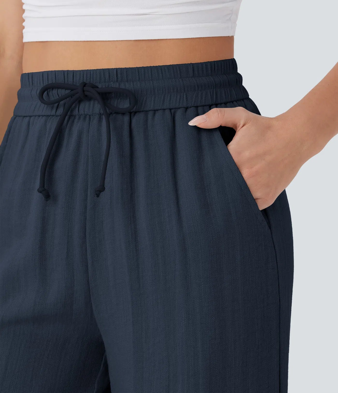 Pantaloni Baggy Casual in Lino Bella di Roma – blu navy look