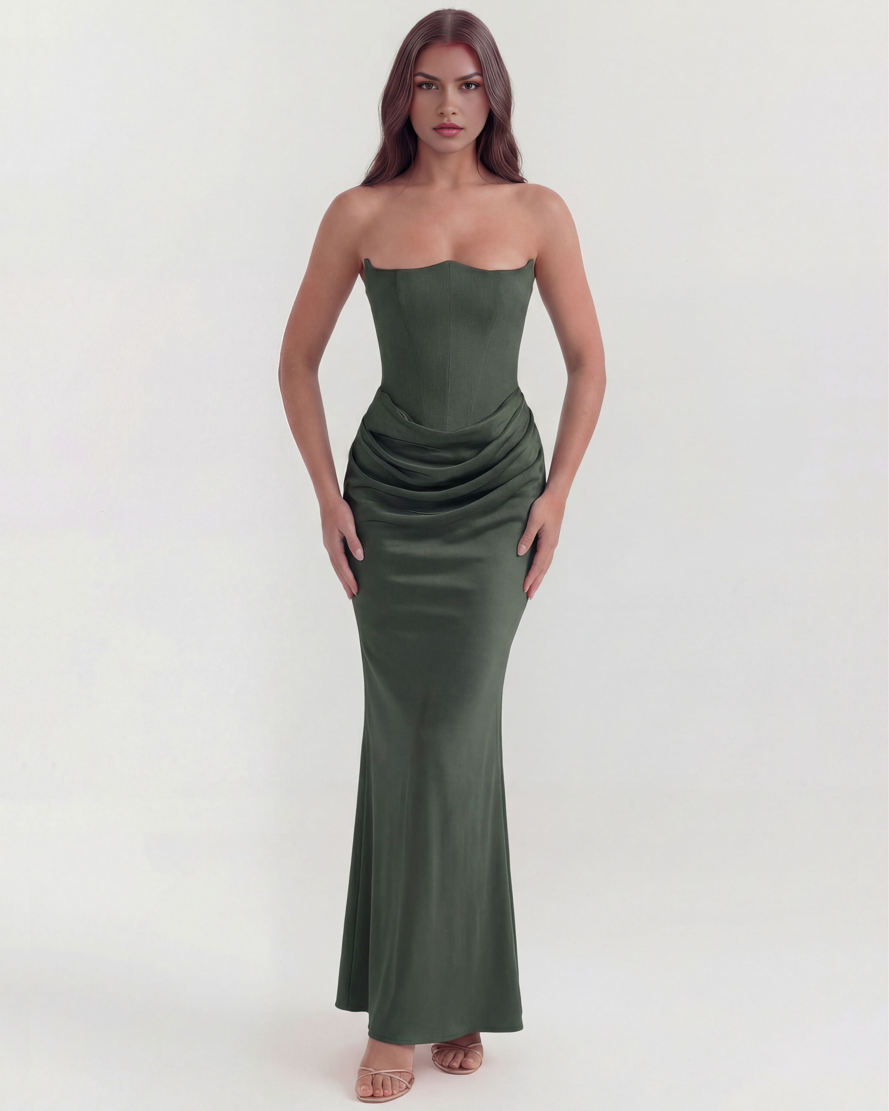 Abito midi Rosalind verde foresta corsetto Bella di Roma – corsetto steccato verde