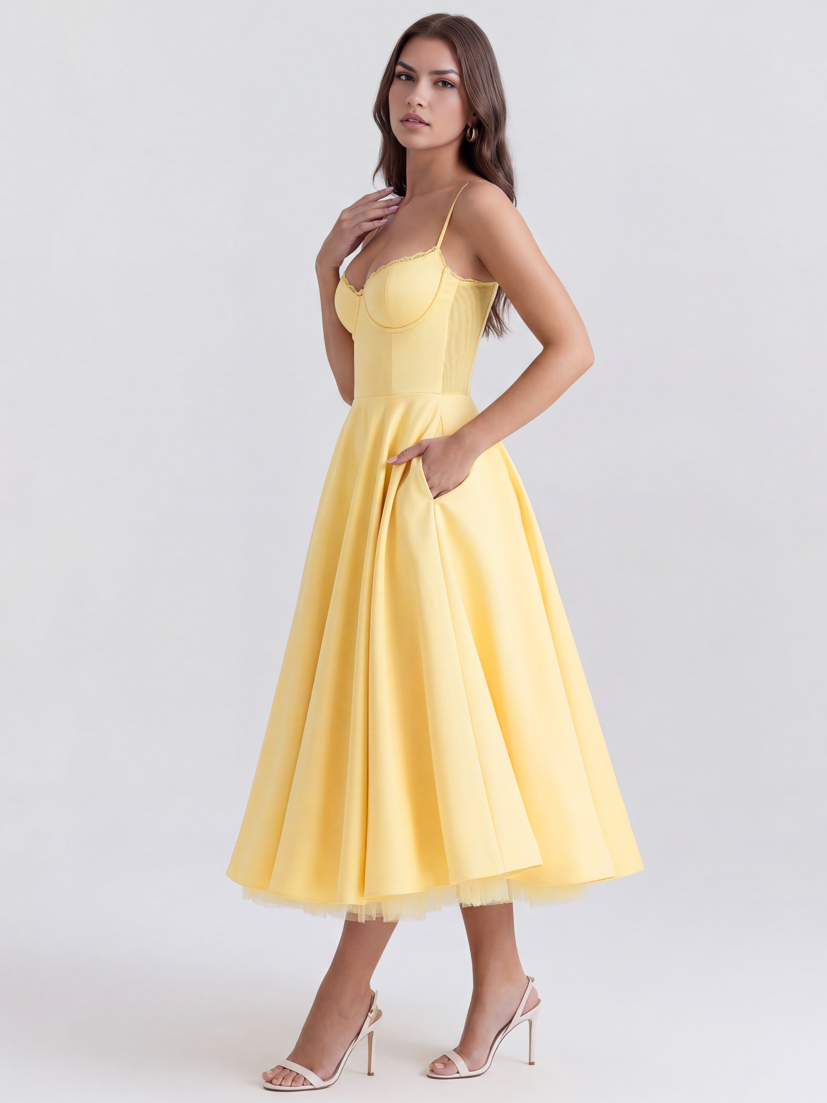 Abito Midi Selene Giallo Burro Satin Bella di Roma – dettaglio