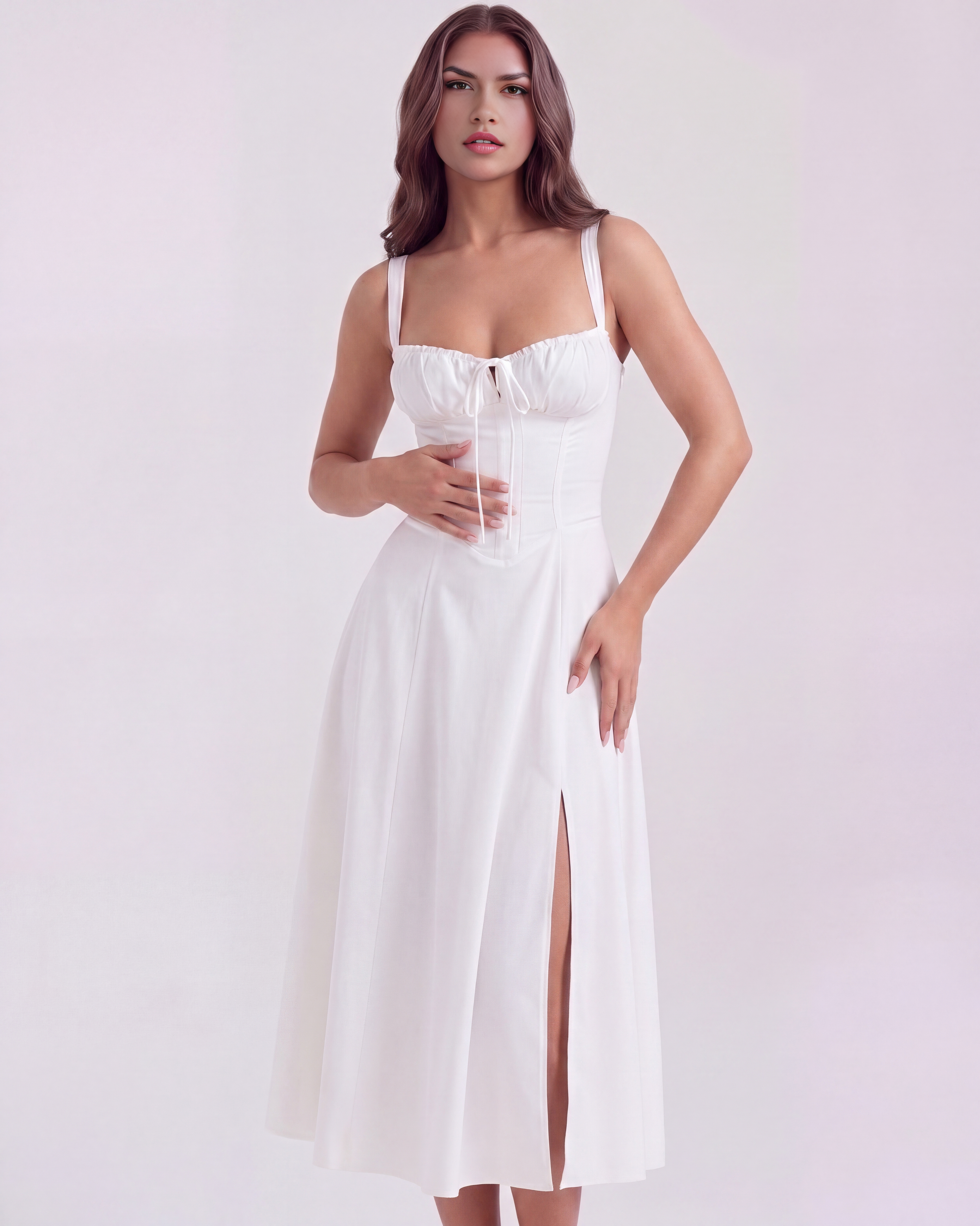 Abito midi Aurora corsetto bianco Bella di Roma – look festa giardino