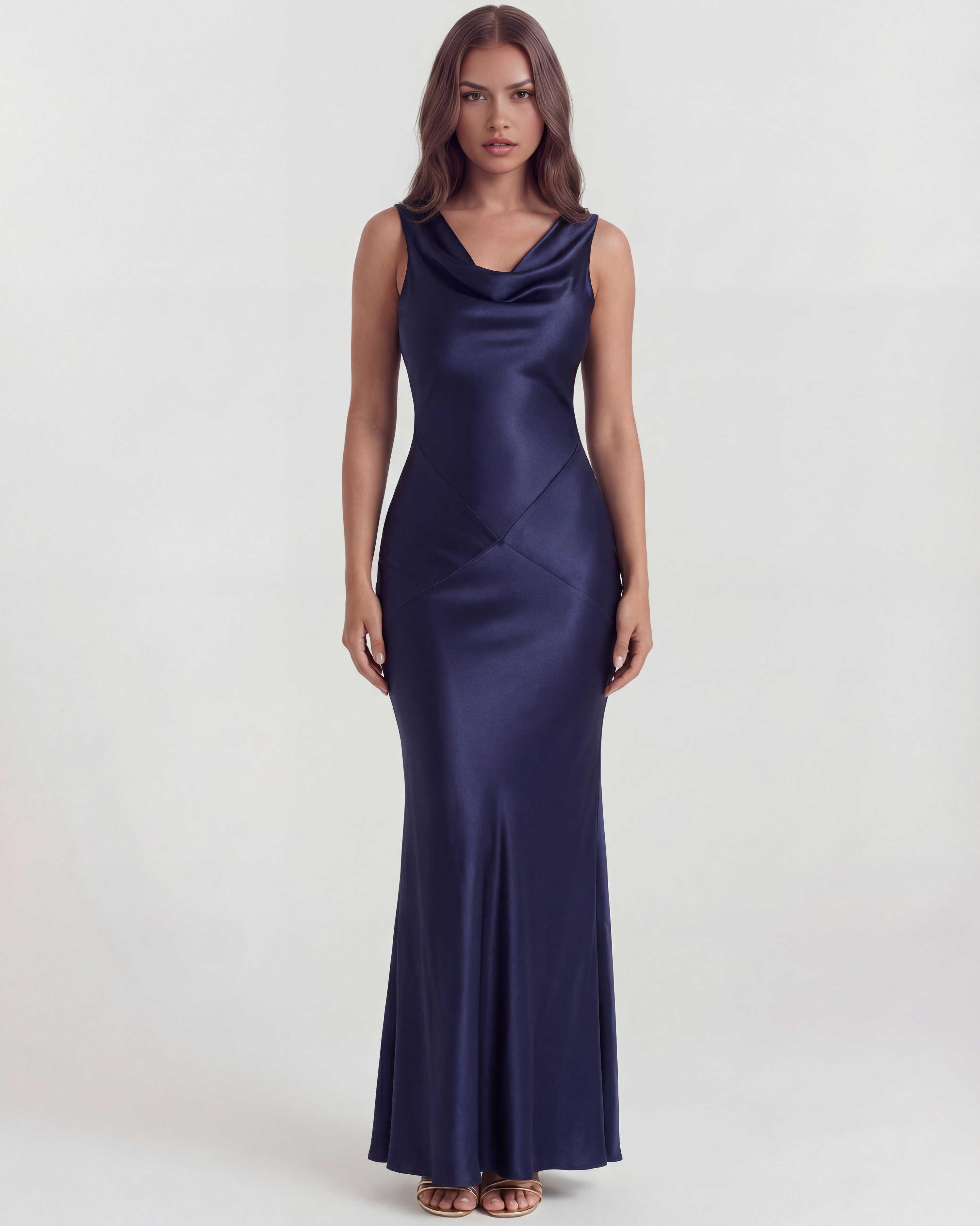 Abito Maxi Zaffiro Blu Scuro Satin Bella di Roma – dettaglio