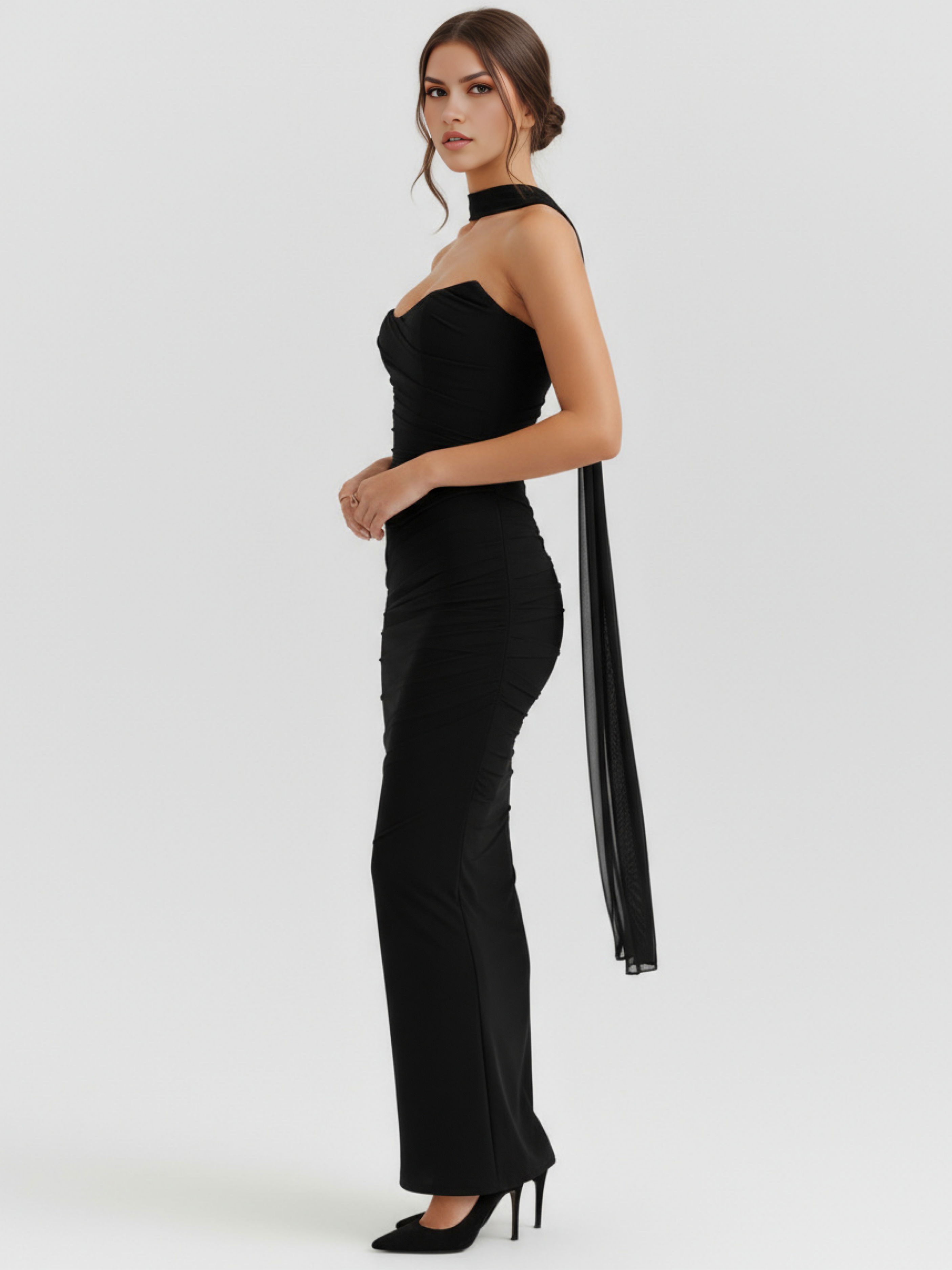 Set maxi Malu nero rete corsetto Bella di Roma – silhouette elegante