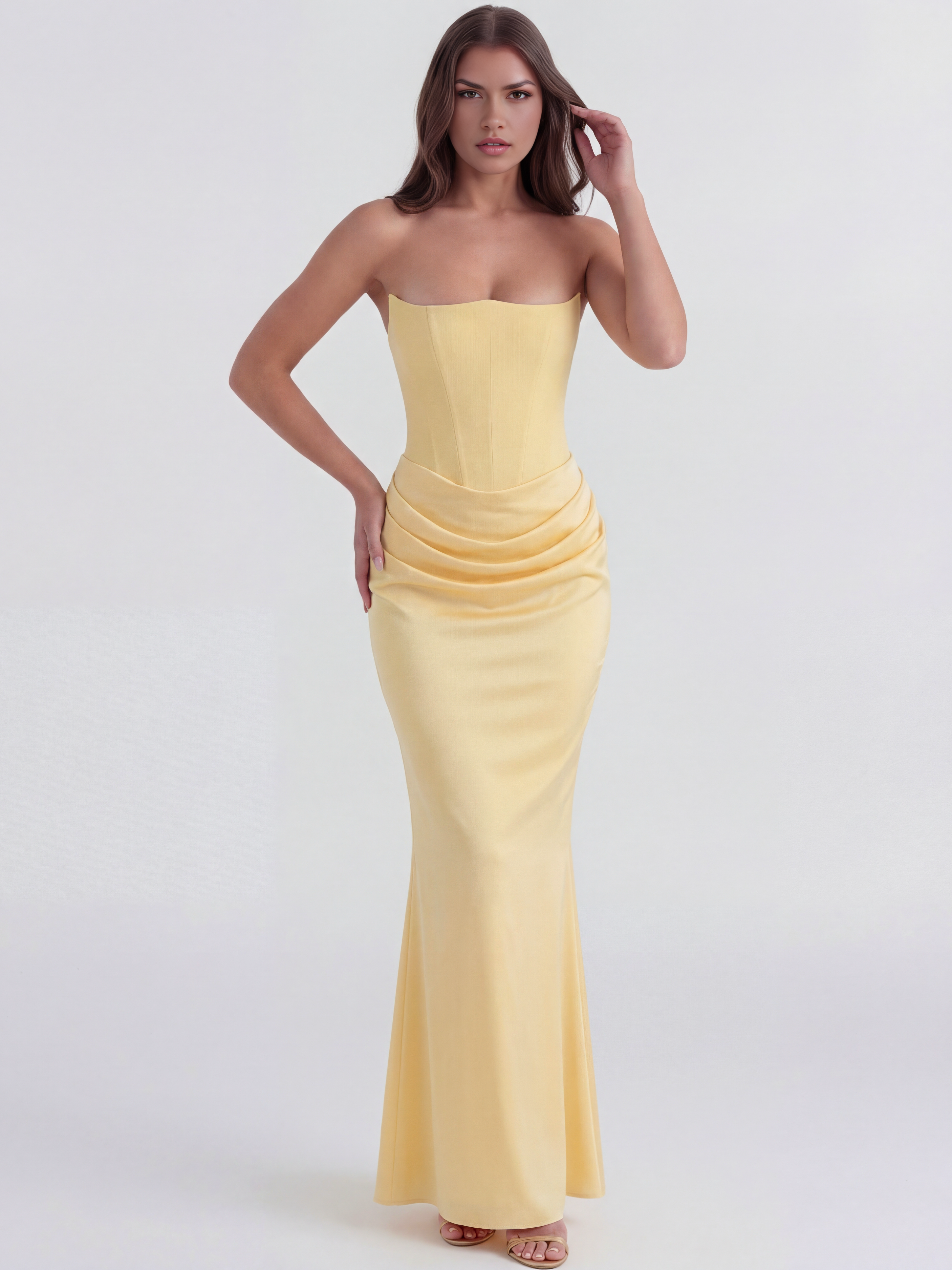 Abito Midi Rosalind Giallo Burro Corsetto Bella di Roma – dettaglio