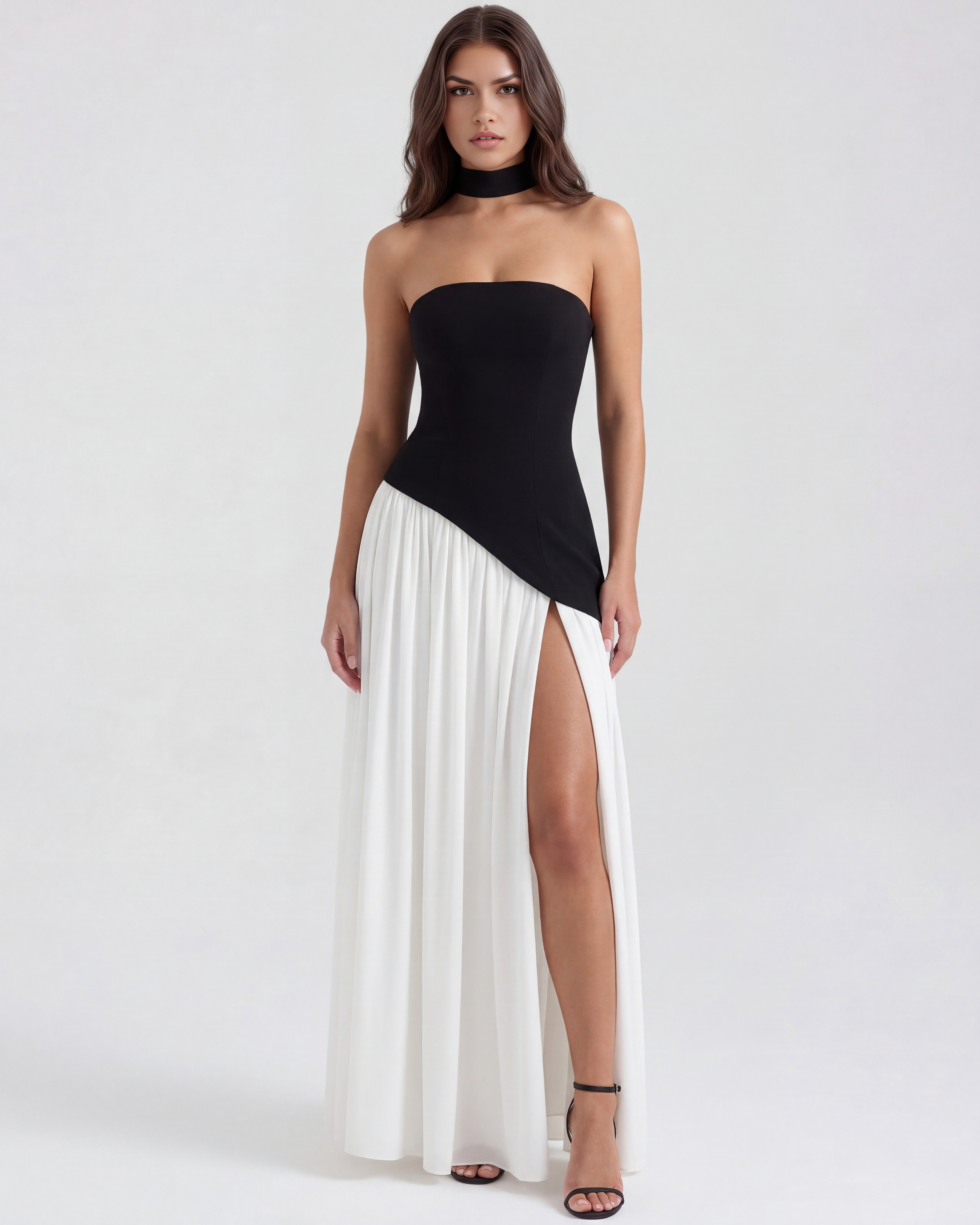 Abito Maxi Serena Nero Bianco Bella di Roma – dettaglio