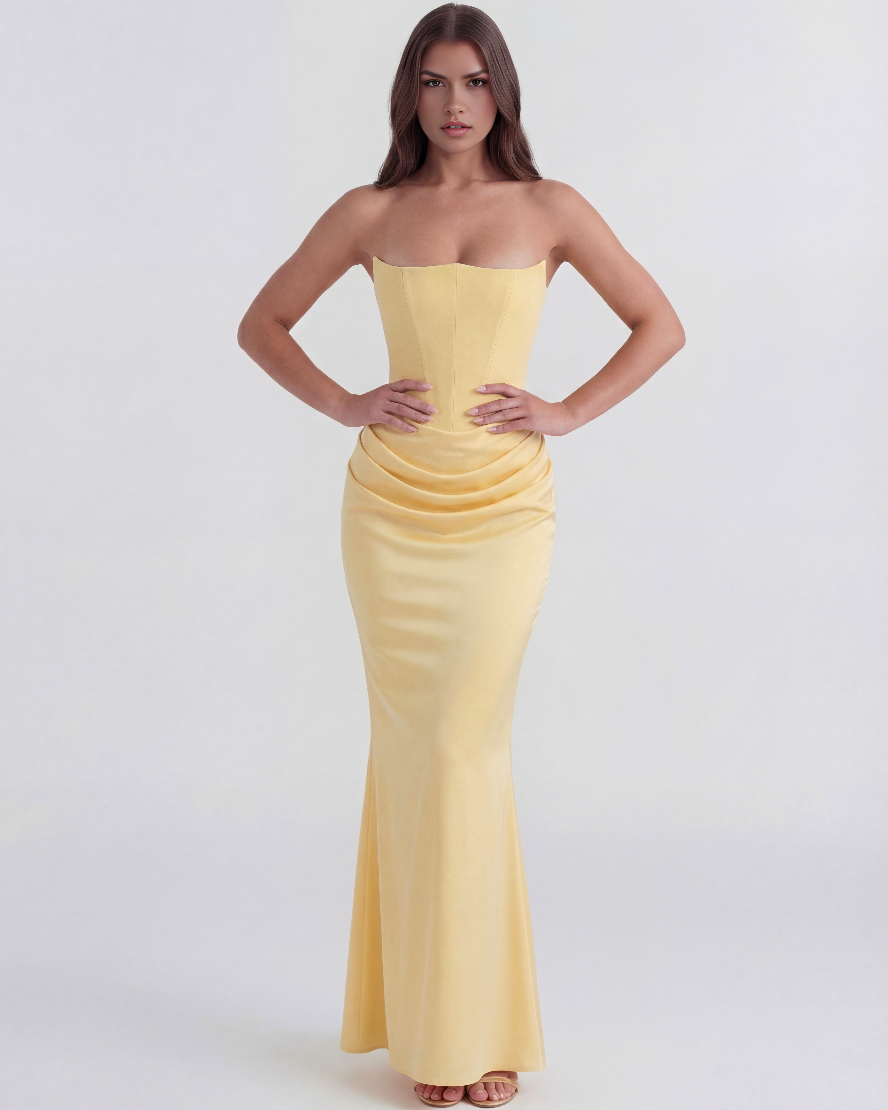 Abito Midi Rosalind Giallo Burro Corsetto Bella di Roma – retro