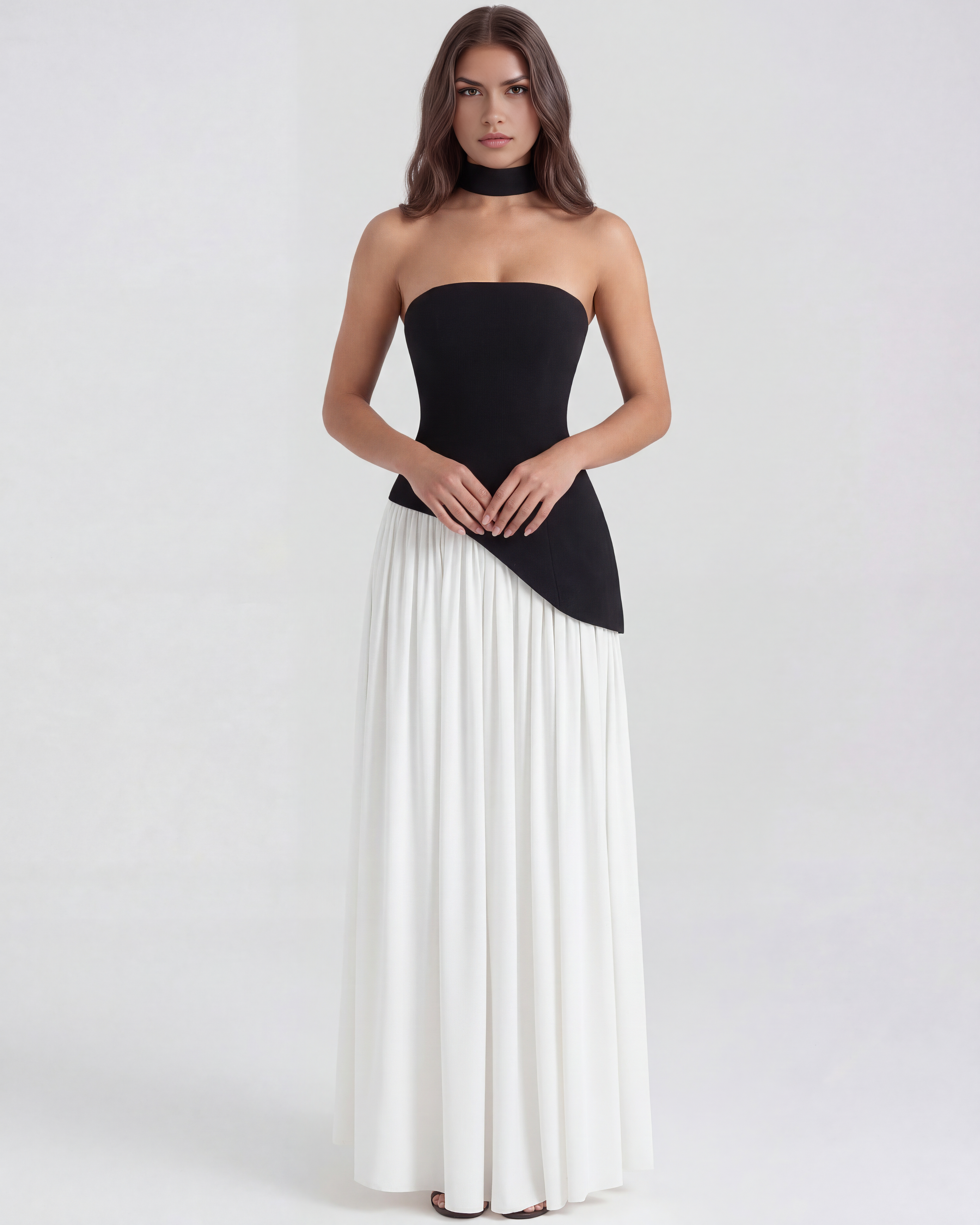 Abito Maxi Serena Nero Bianco Bella di Roma – laterale