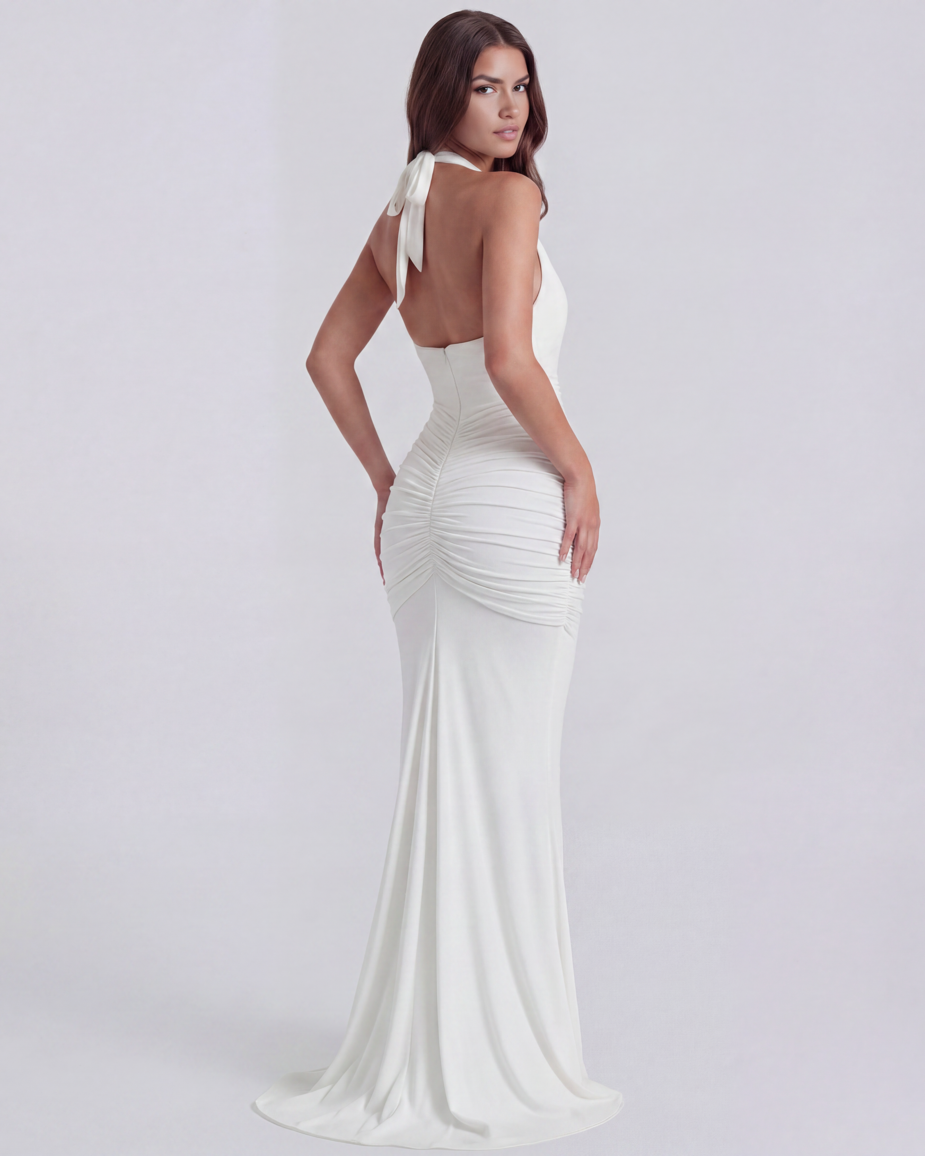 Abito Maxi Ariel Bianco Strascico Bella di Roma – retro