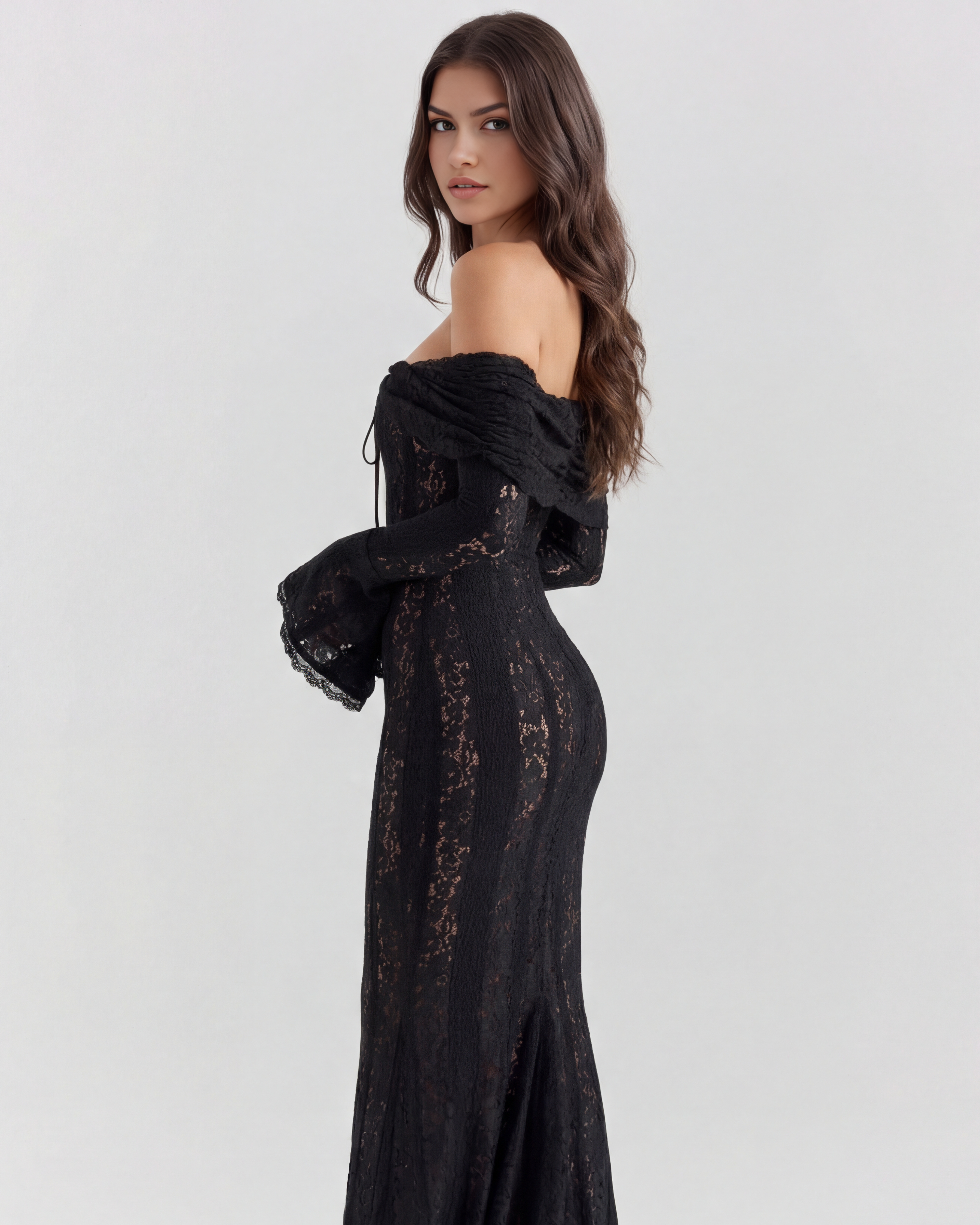 Abito Maxi Alessandra Nero Bella di Roma – laterale
