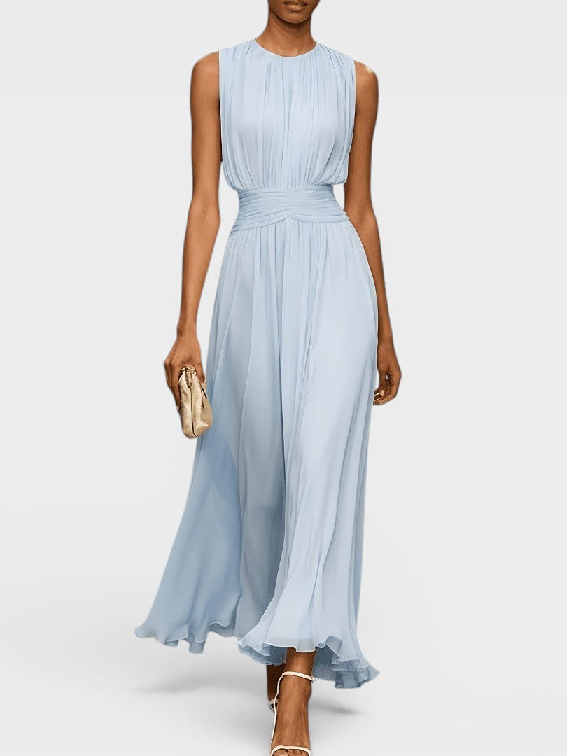 Abito midi Charlotte in chiffon azzurro chiaro | Bella di Roma