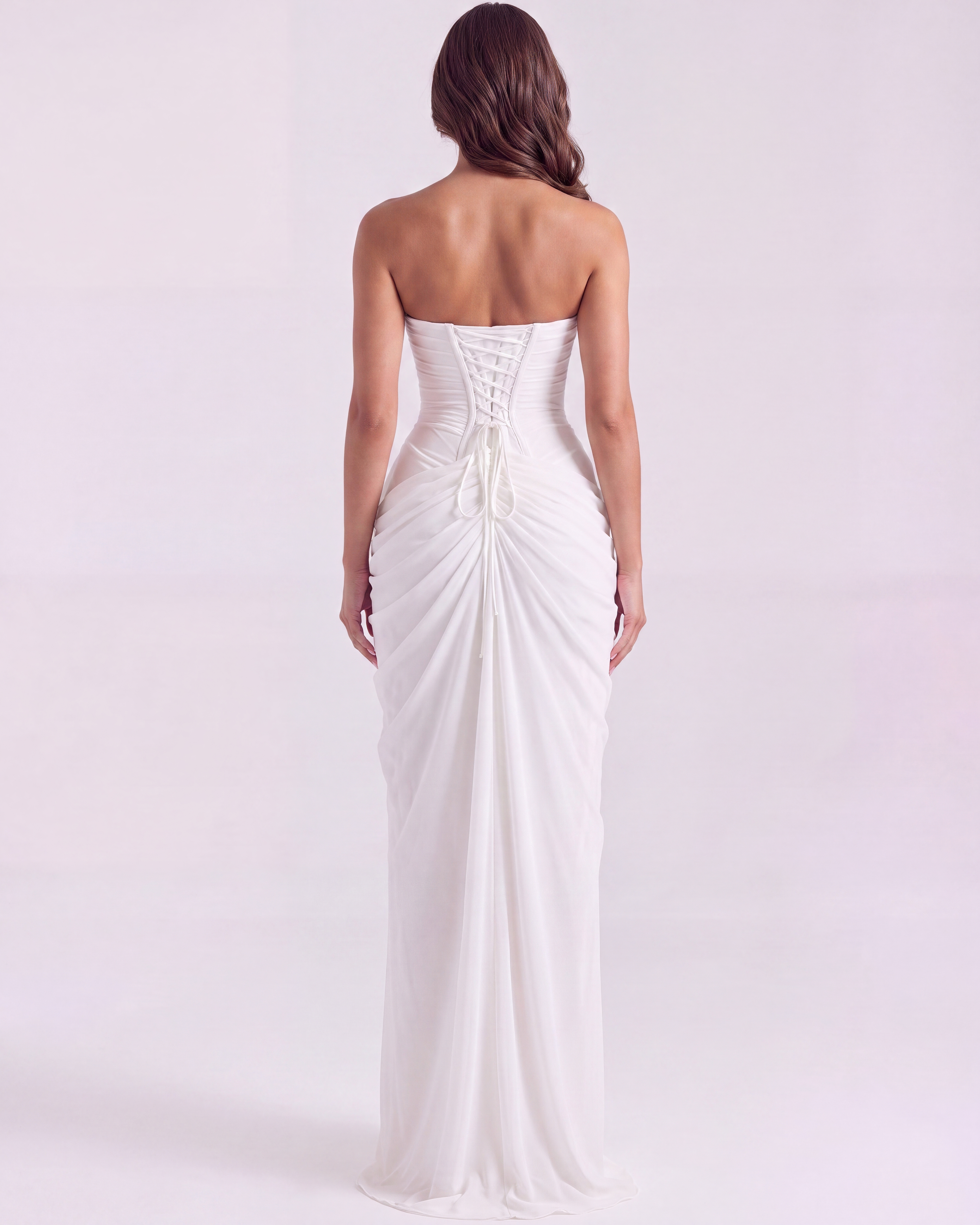 Abito maxi Charlotte corsetto chiffon bianco Bella di Roma – taglie XS-XL