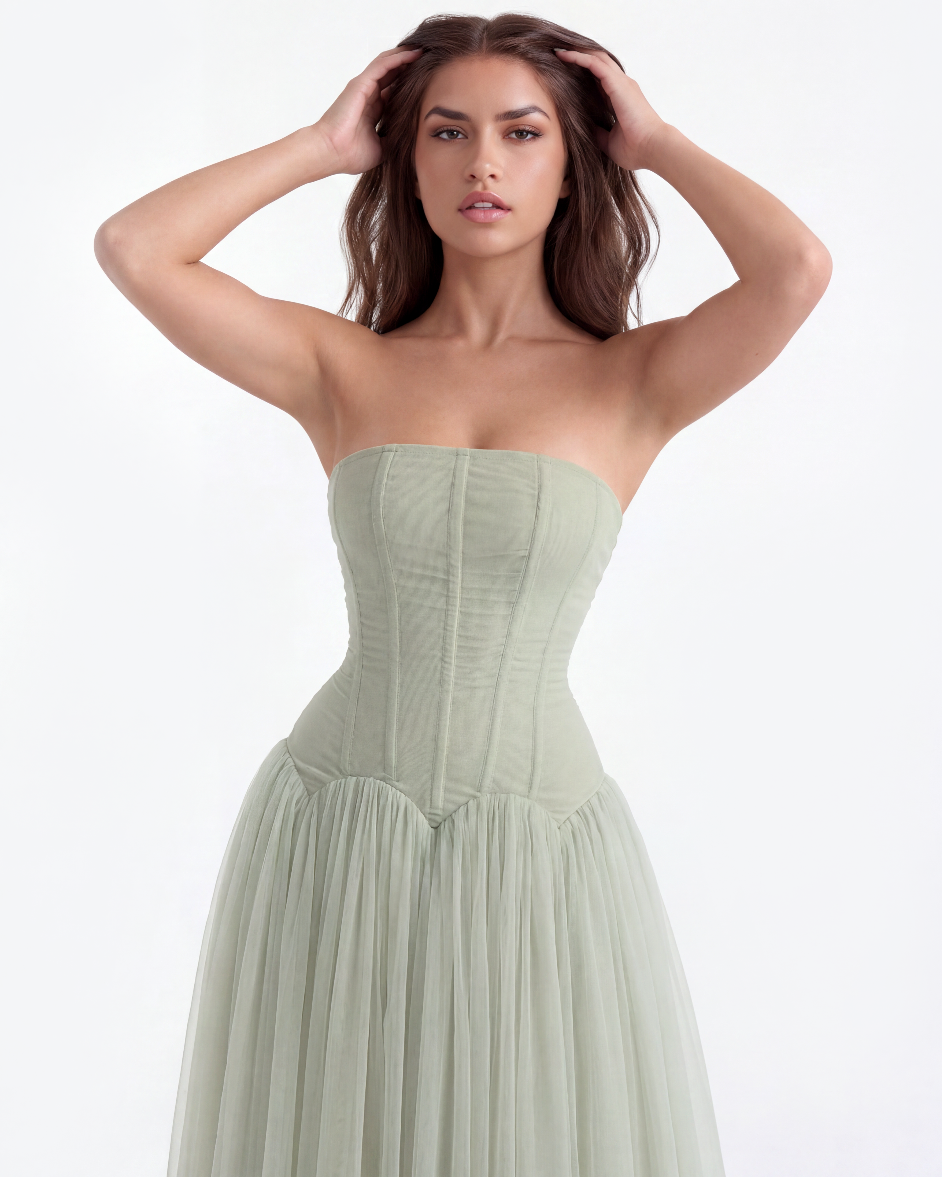 Abito maxi Arabella rete verde Bella di Roma – look matrimonio giardino