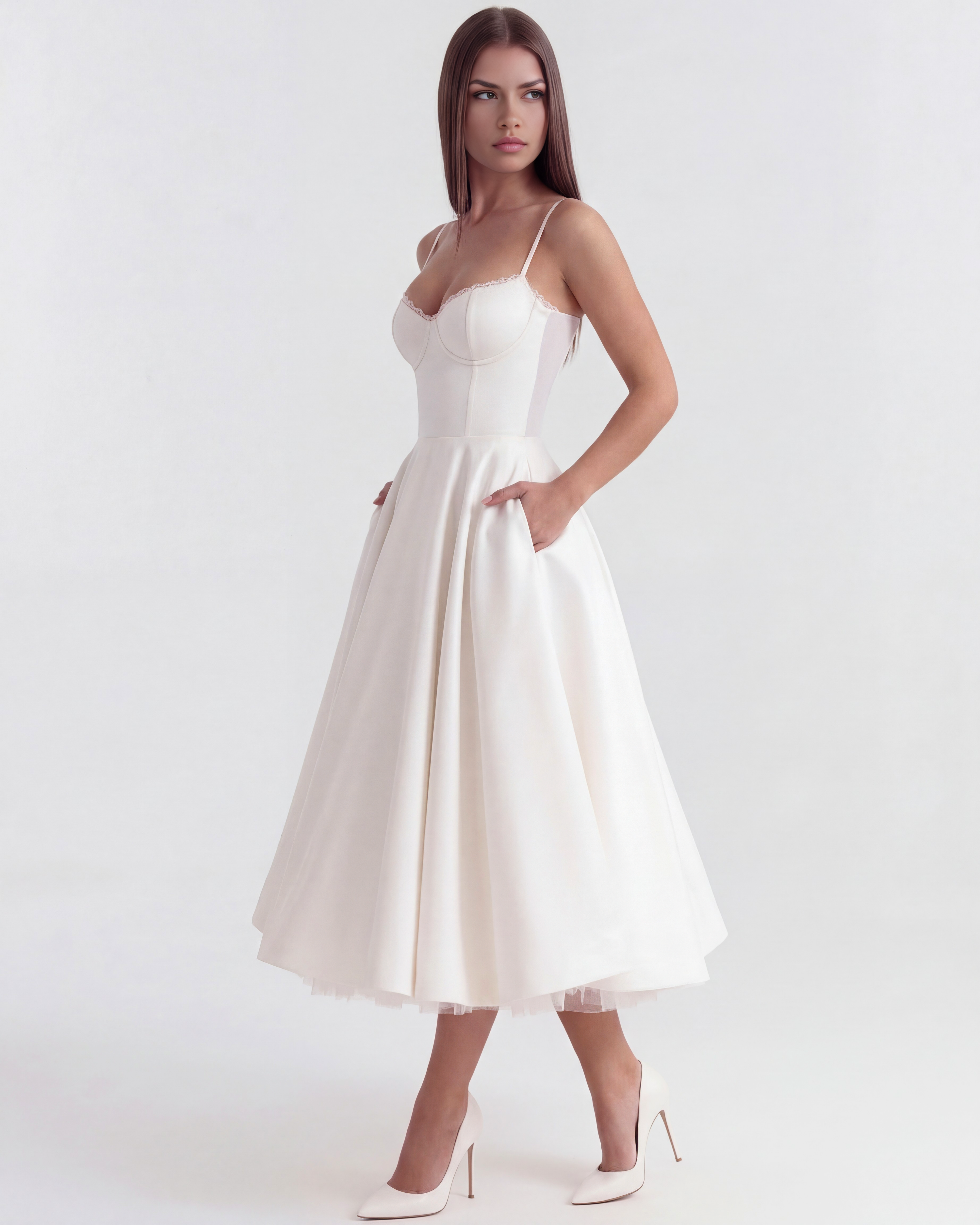 Abito Midi Selene Bianco Satin Bella di Roma – laterale