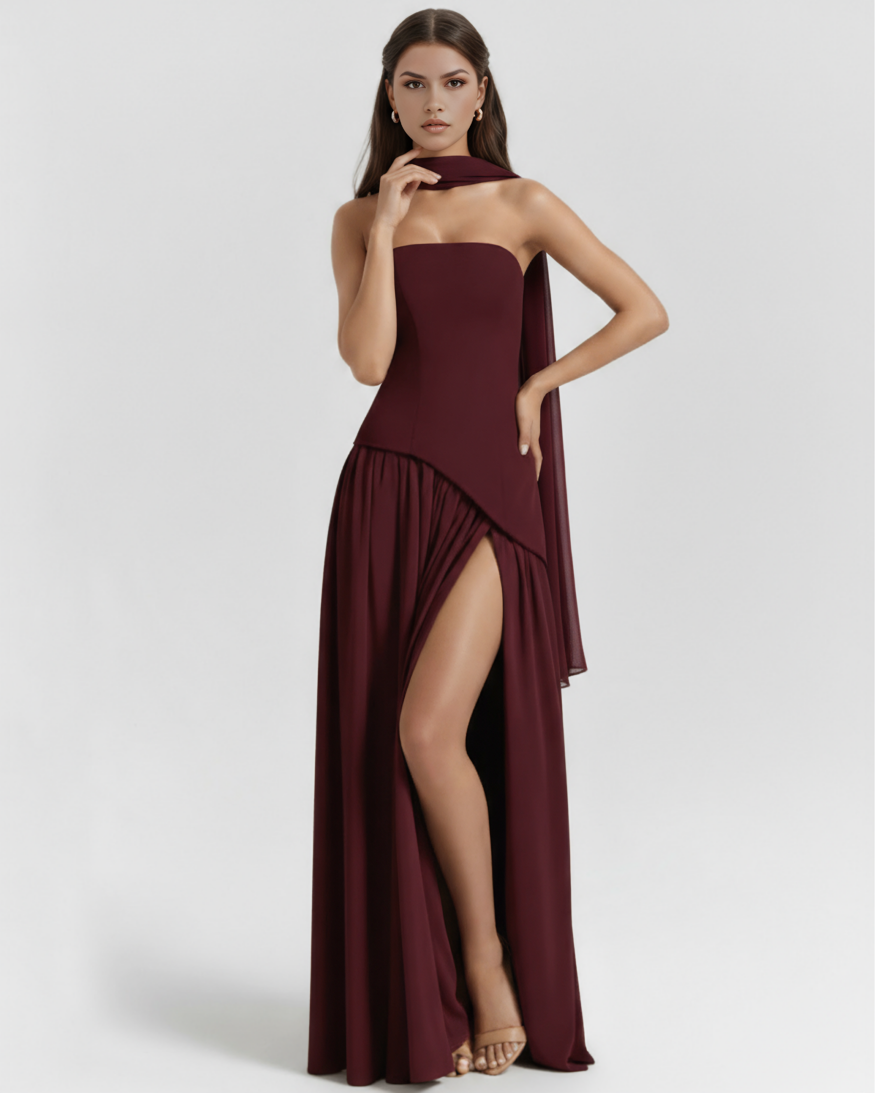 Abito maxi Serena lacca ciliegia Bella di Roma – gonna chiffon