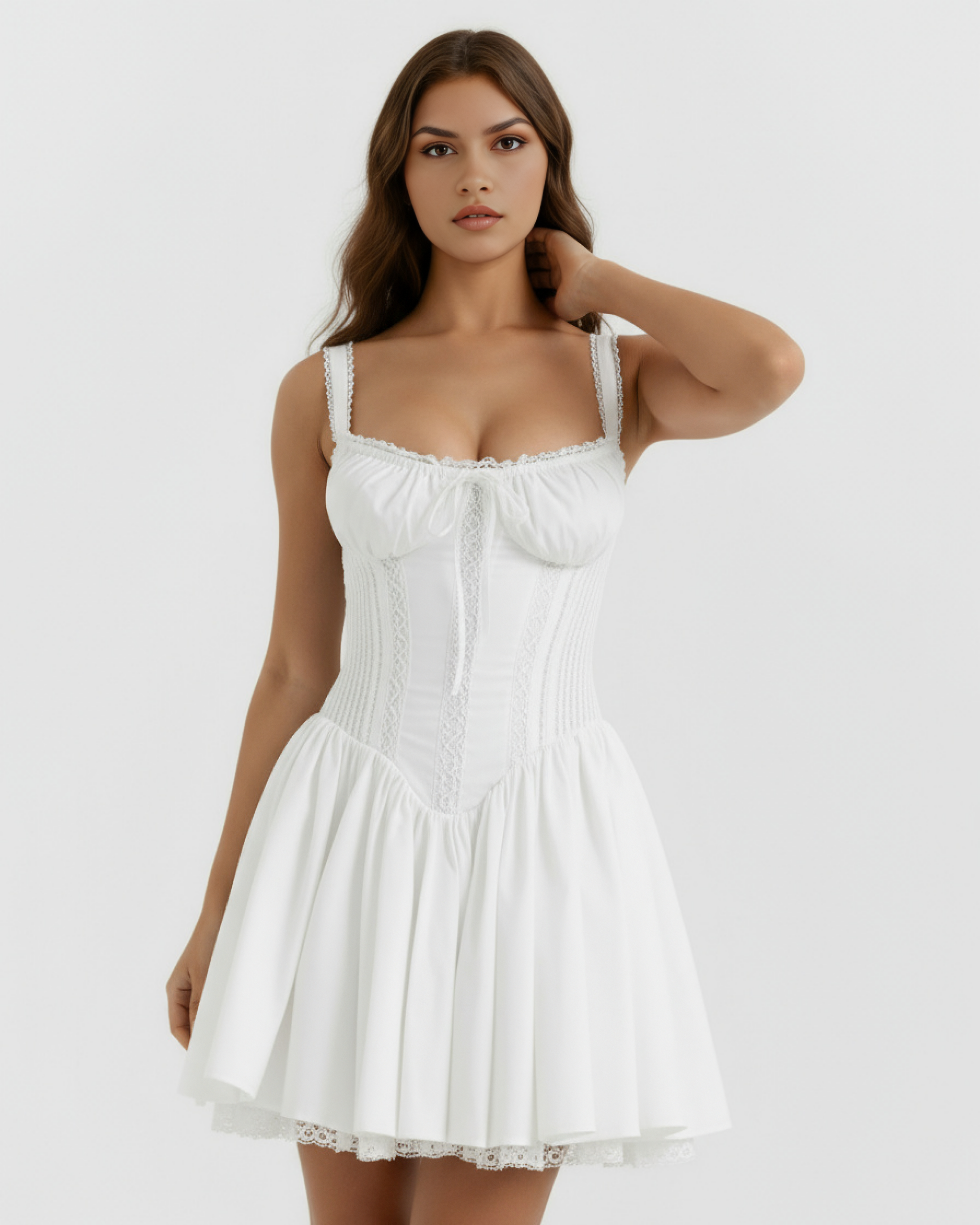 Abito mini Luna bianco scollo cuore Bella di Roma – coppe imbottite ferretto