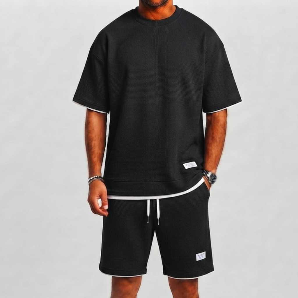 Set uomo con pantaloni corti – dettaglio del tessuto | Bella di Roma