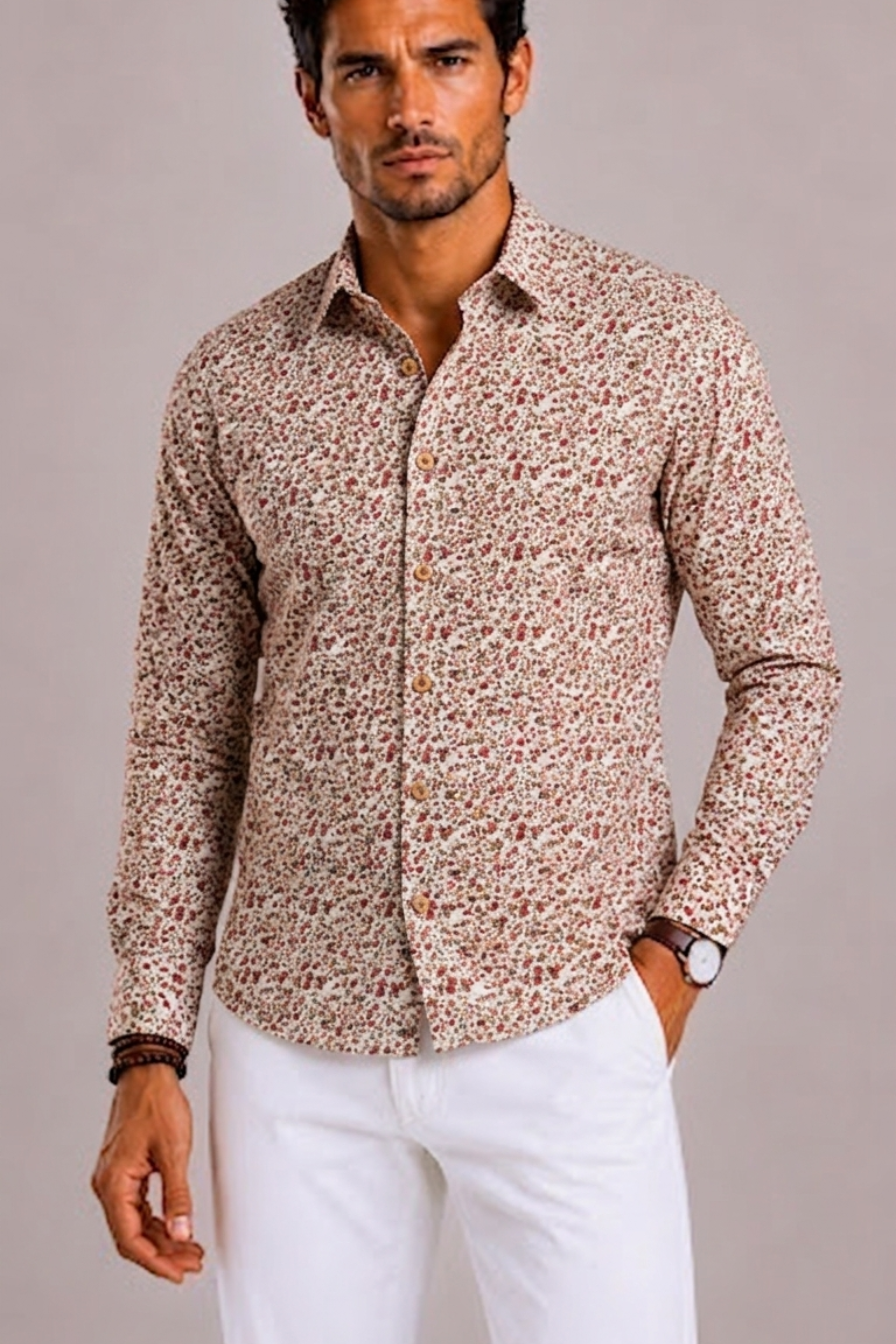 Camicia Uomo con Motivo Floreale e Maniche Lunghe | Bella di Roma