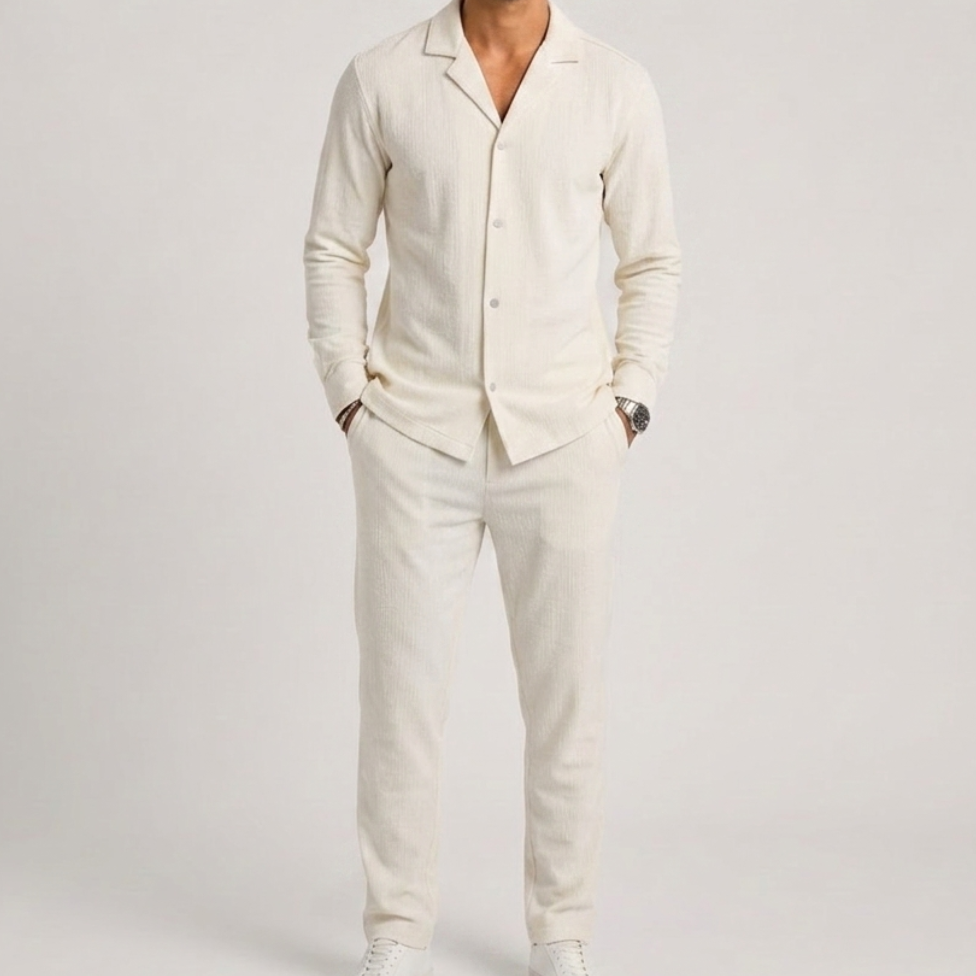 Set uomo in misto lino – dettaglio del tessuto | Bella di Roma