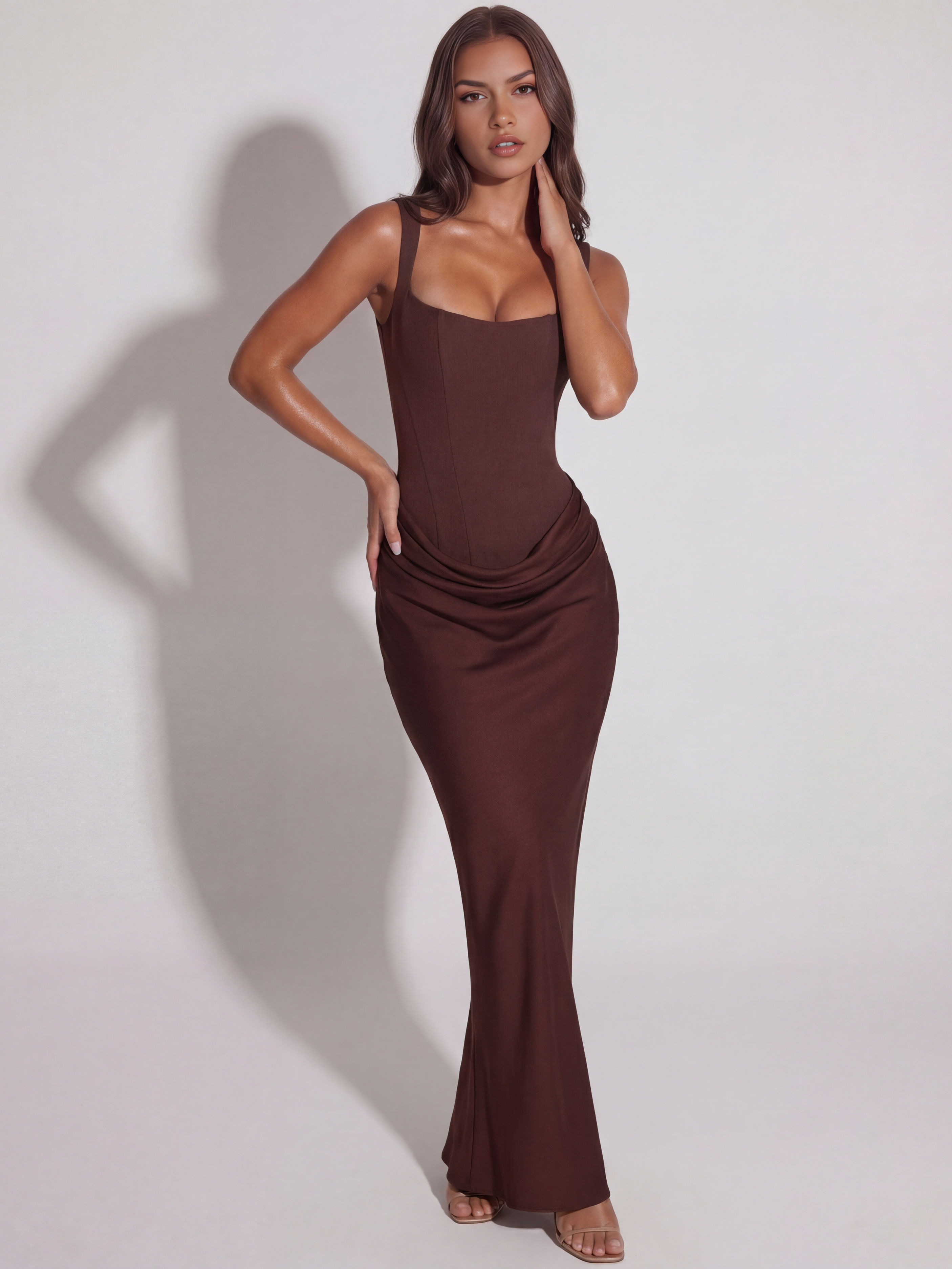 Abito Maxi Eleonora Cioccolato Satin Bella di Roma – retro