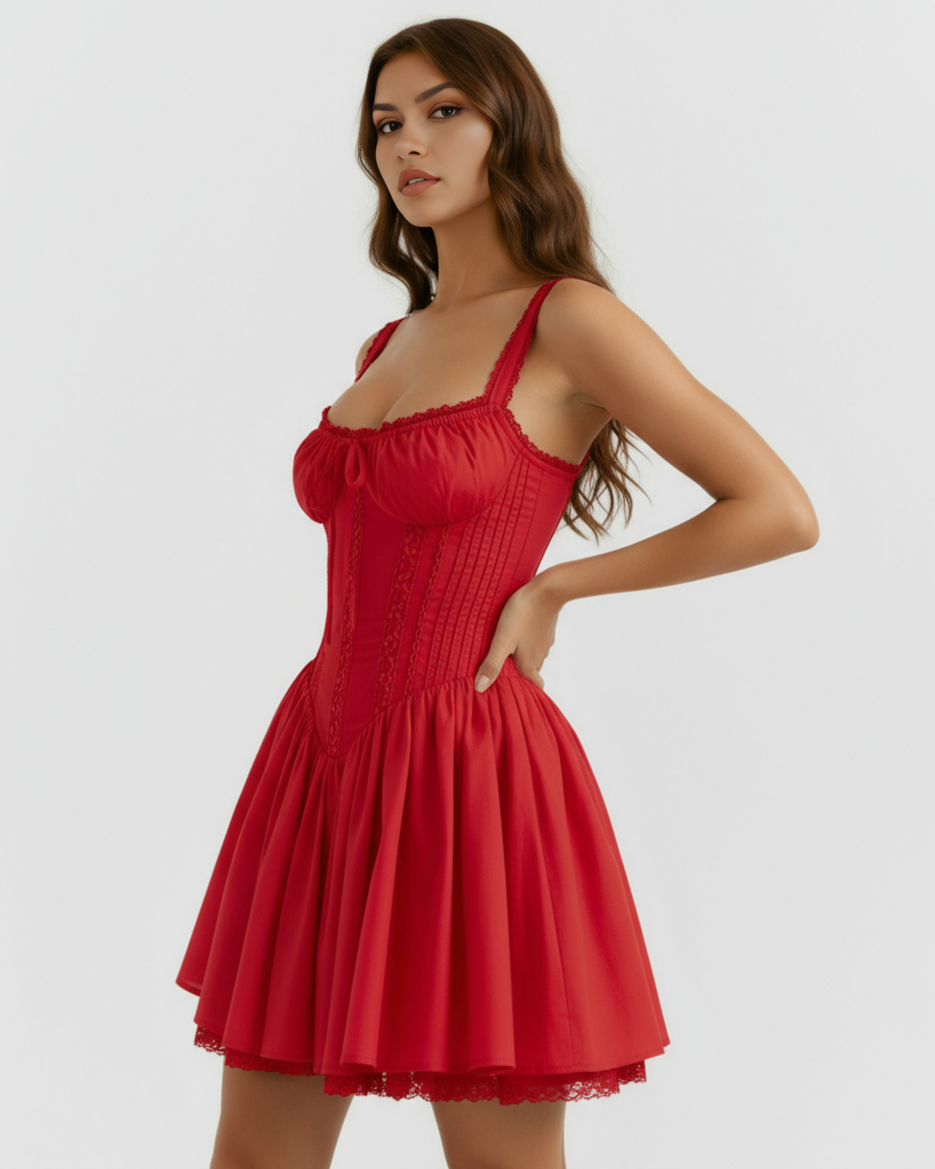 Abito mini Luna rosso scollo cuore Bella di Roma – silhouette femminile