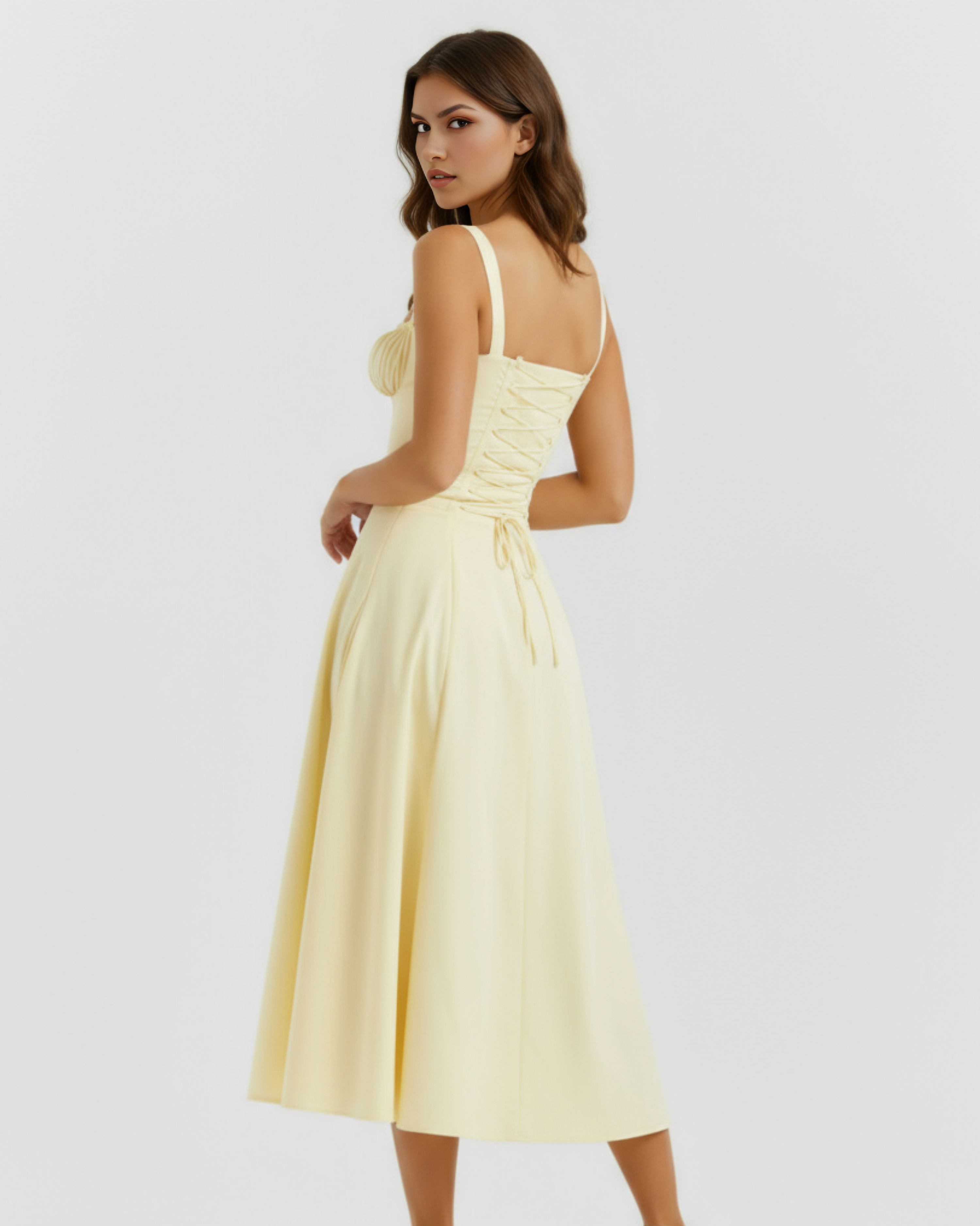 Abito midi Aurora corsetto giallo chiaro Bella di Roma – look feste primavera