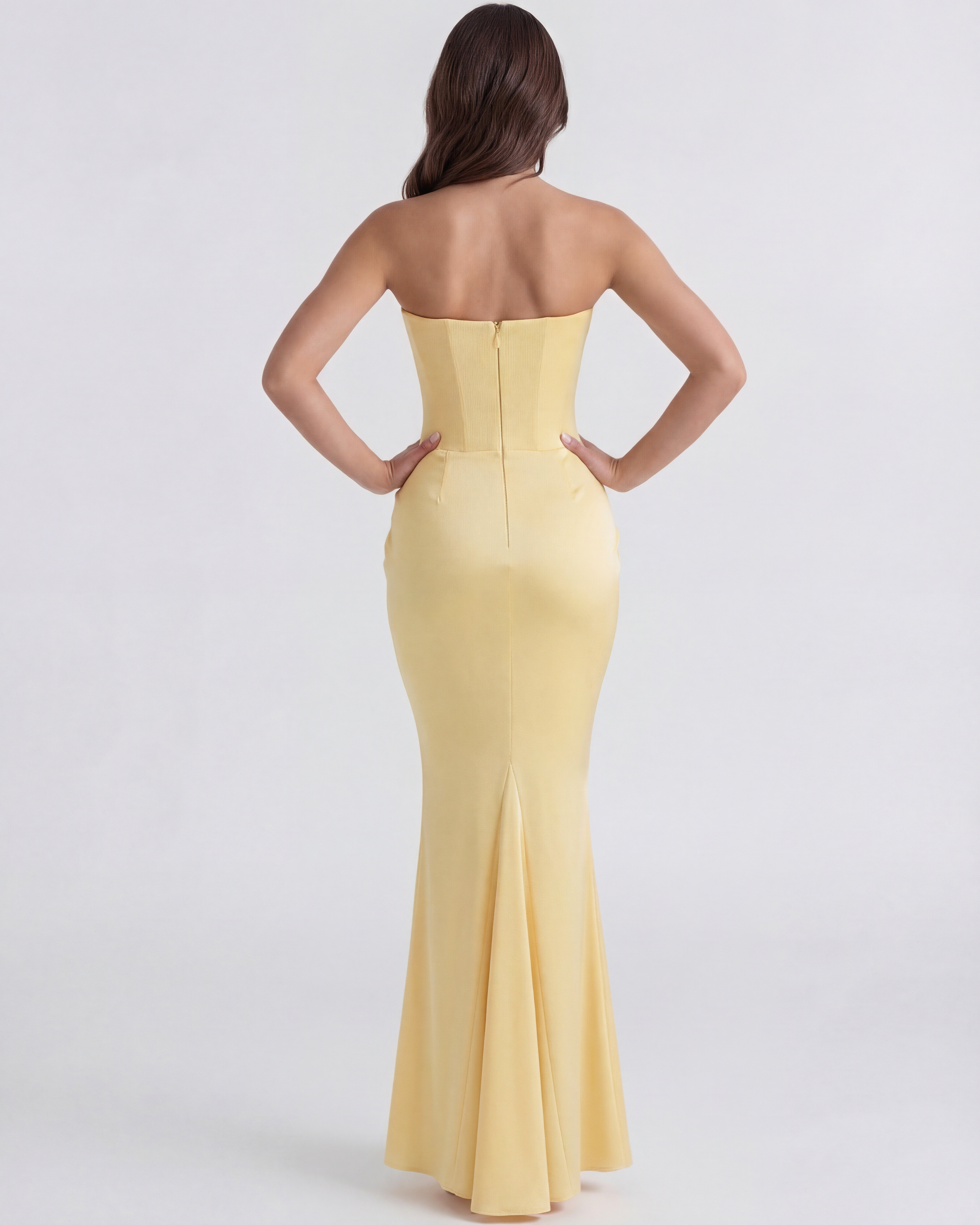 Abito midi Rosalind giallo burro corsetto Bella di Roma – taglie XS-2XL