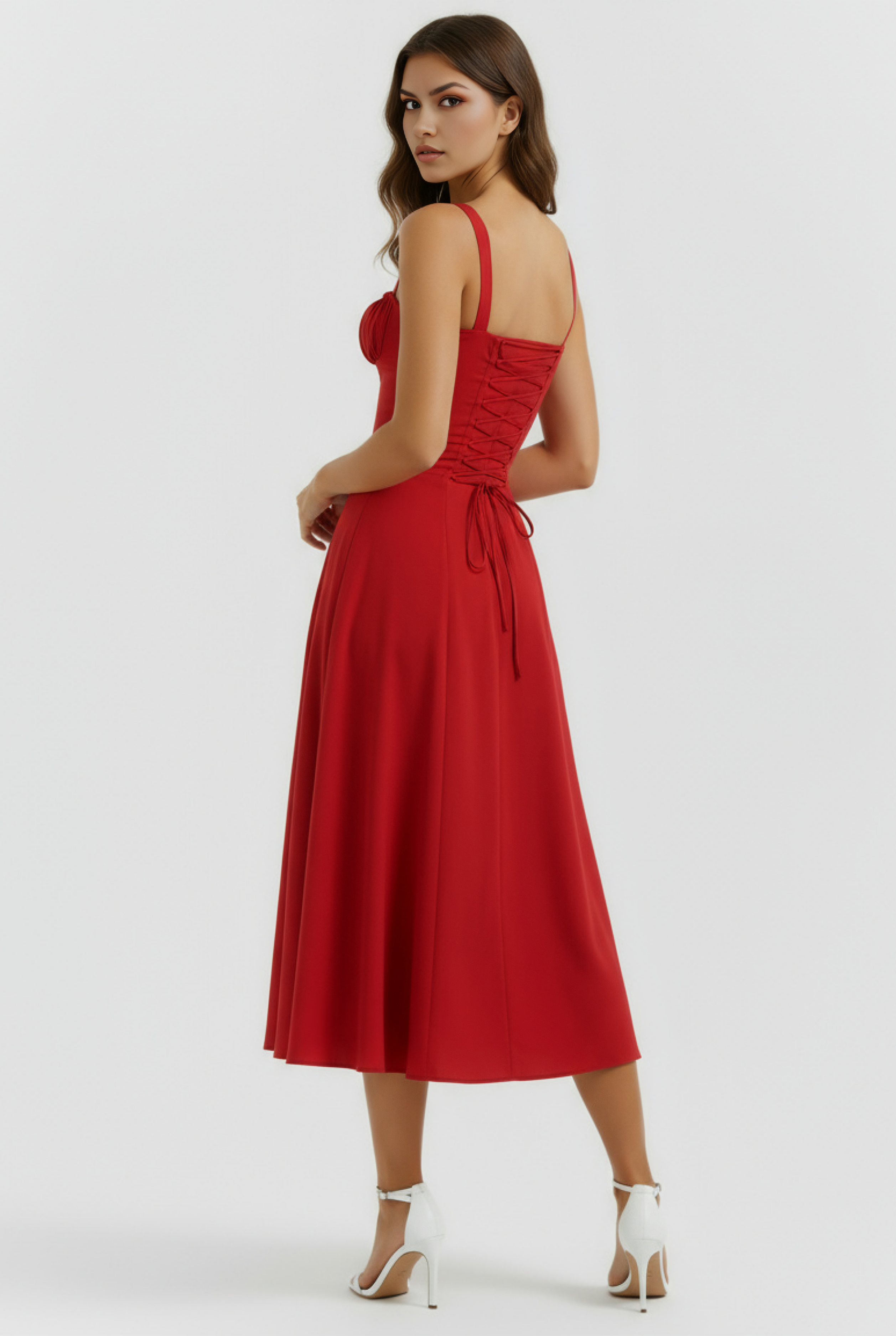 Abito midi Aurora corsetto rosso Bella di Roma – taglie XS-XL