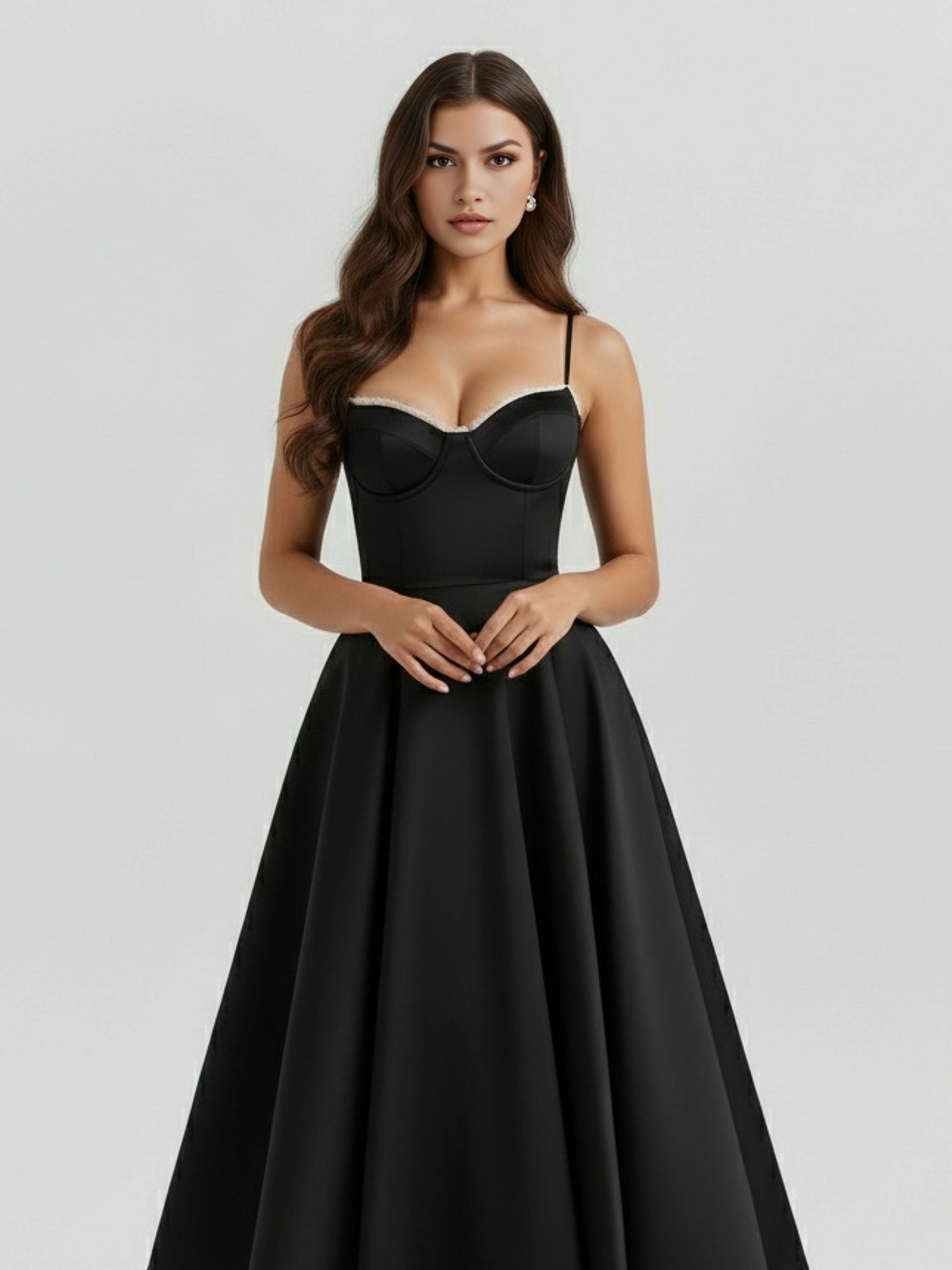 Abito midi Selene nero satin tulle Bella di Roma – lunghezza 121 cm