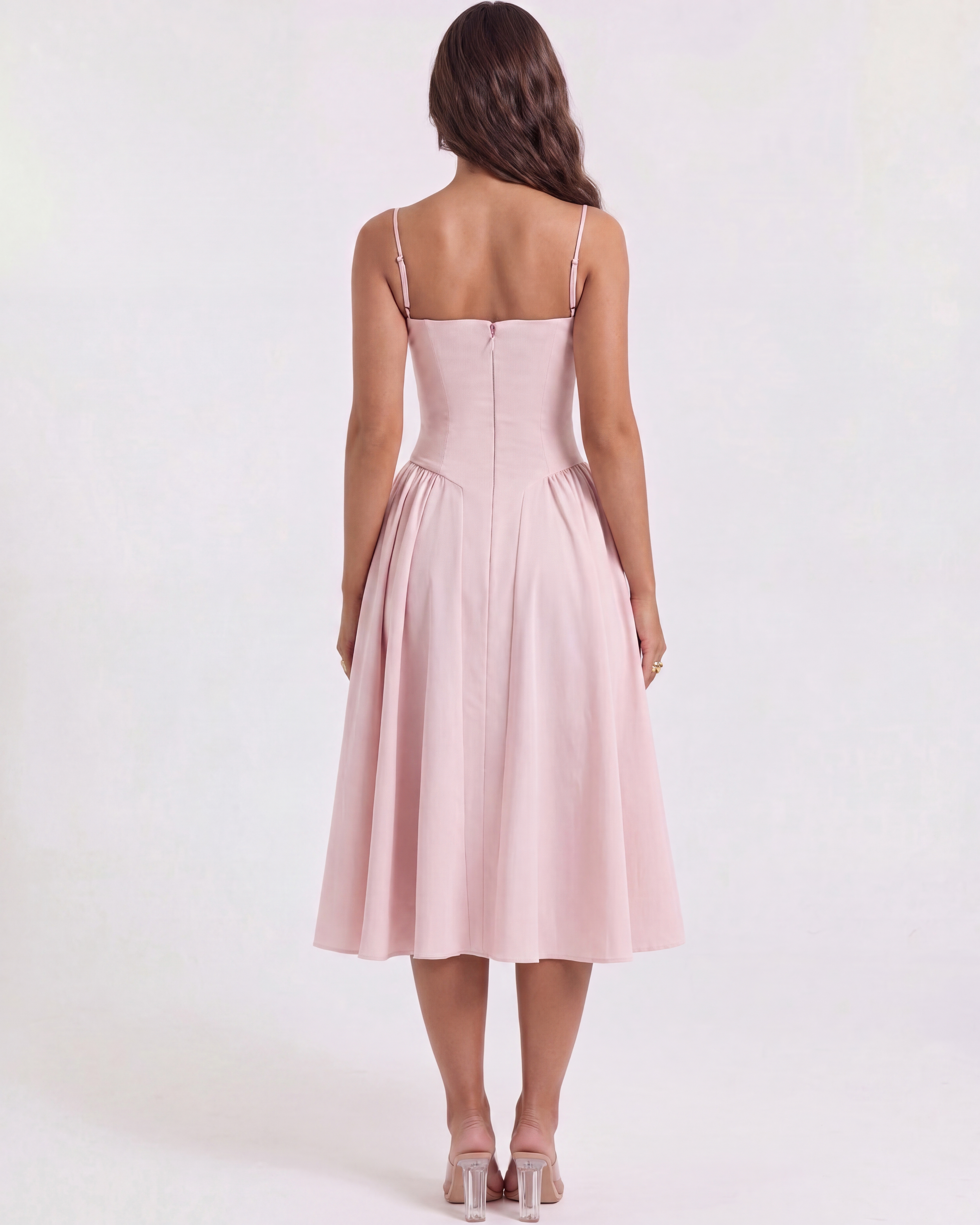 Abito midi Francesca twill rosa chiaro Bella di Roma – lunghezza 119 cm