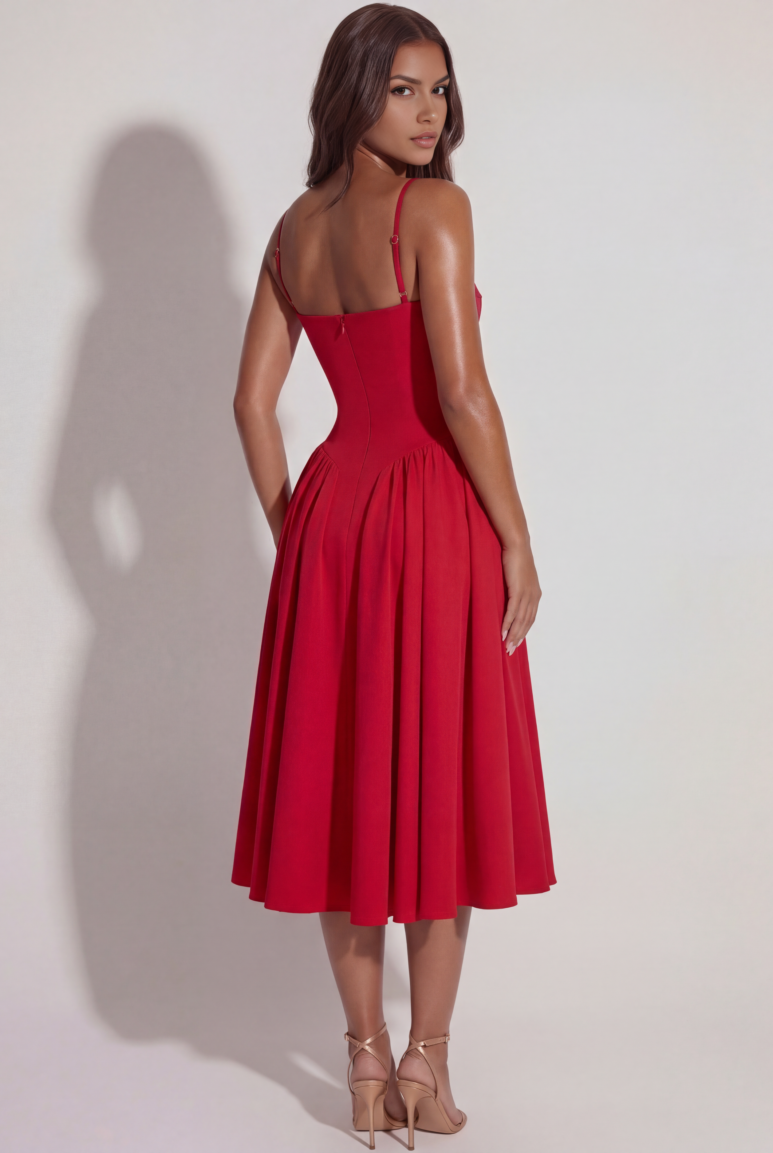 Abito midi Francesca twill rosso Bella di Roma – taglie XS-XL