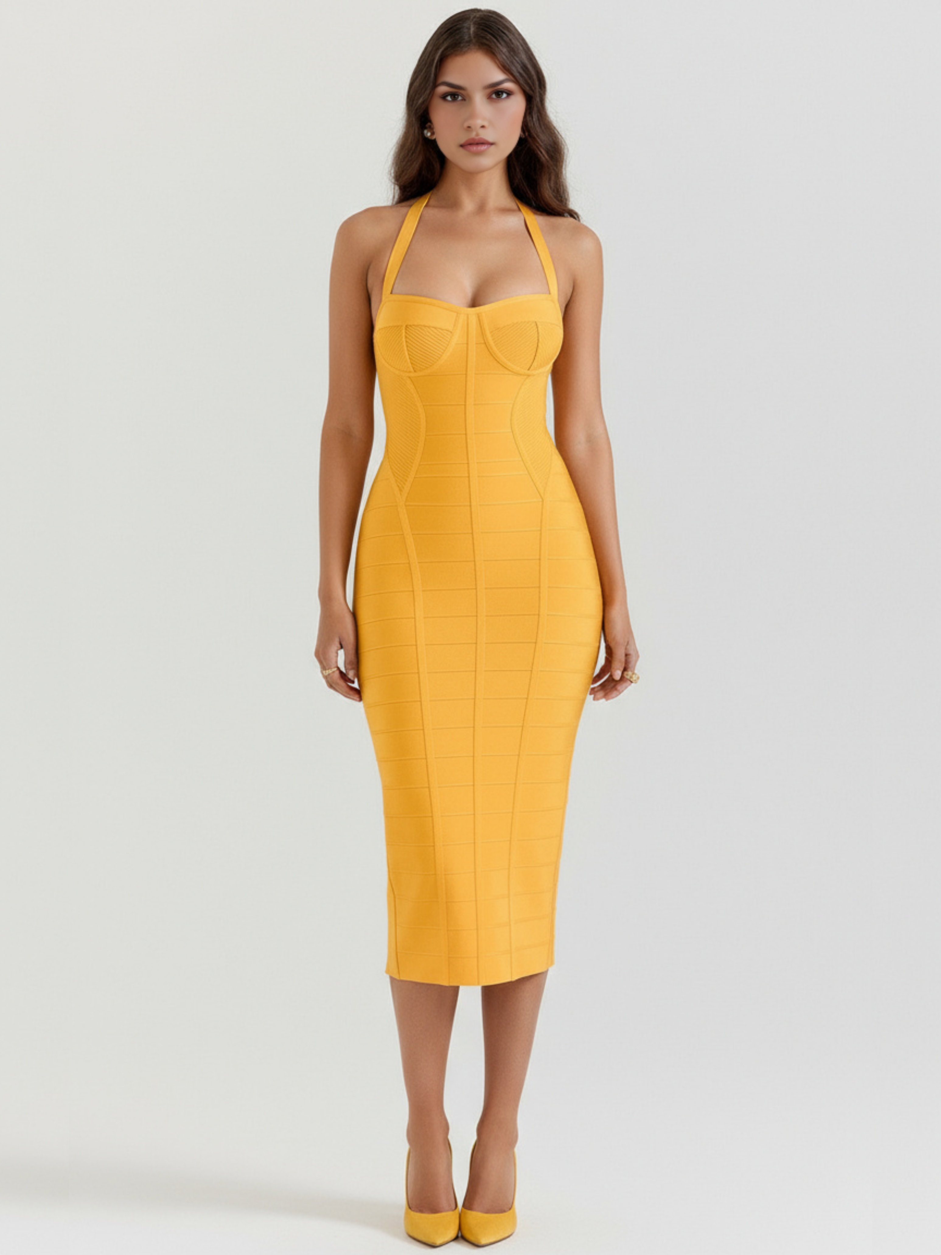 Abito Midi Cleopatra Bandage Oro Bella di Roma – vista frontale