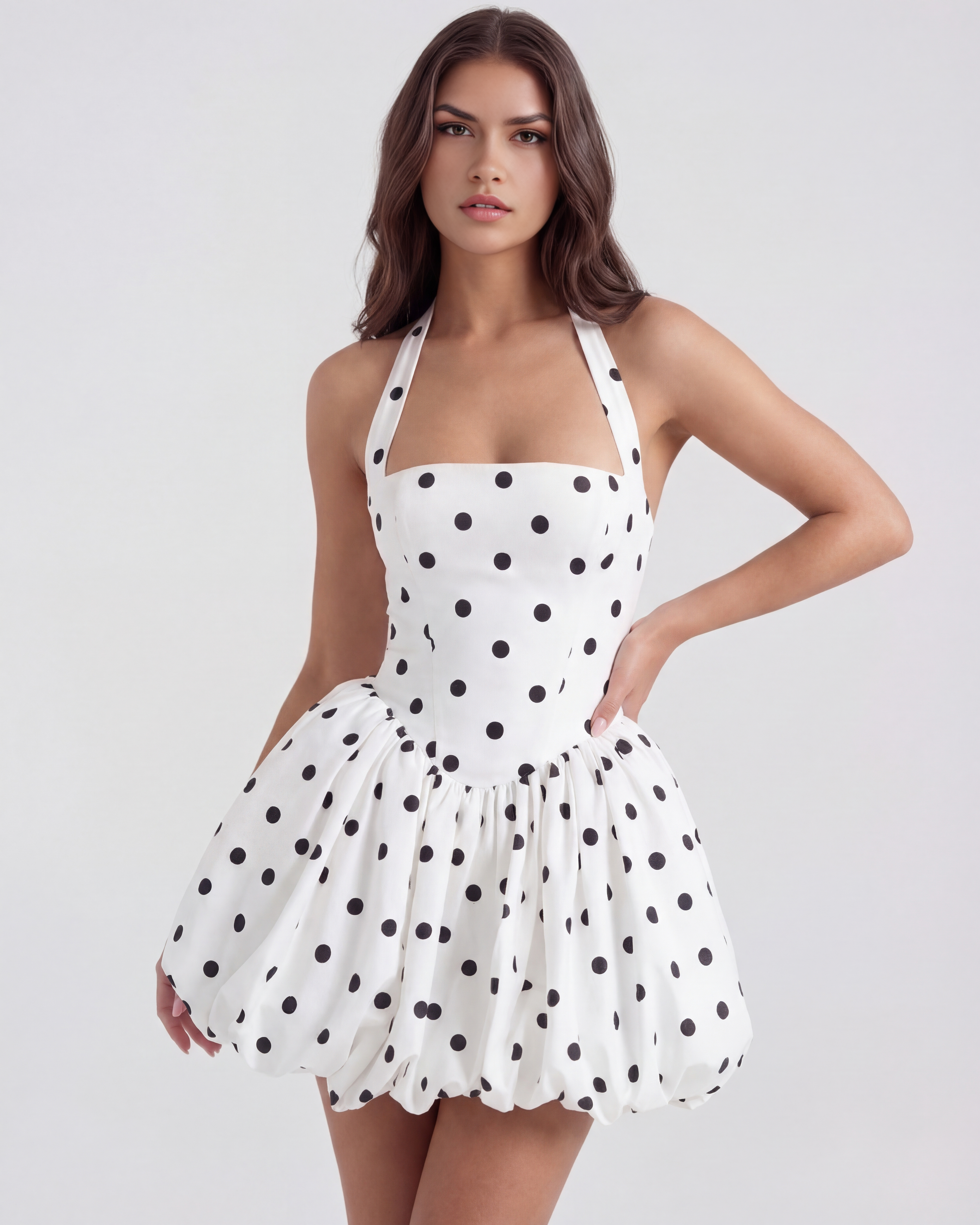 Abito Mini Giulia Nero Bianco Pois Bella di Roma – vista frontale