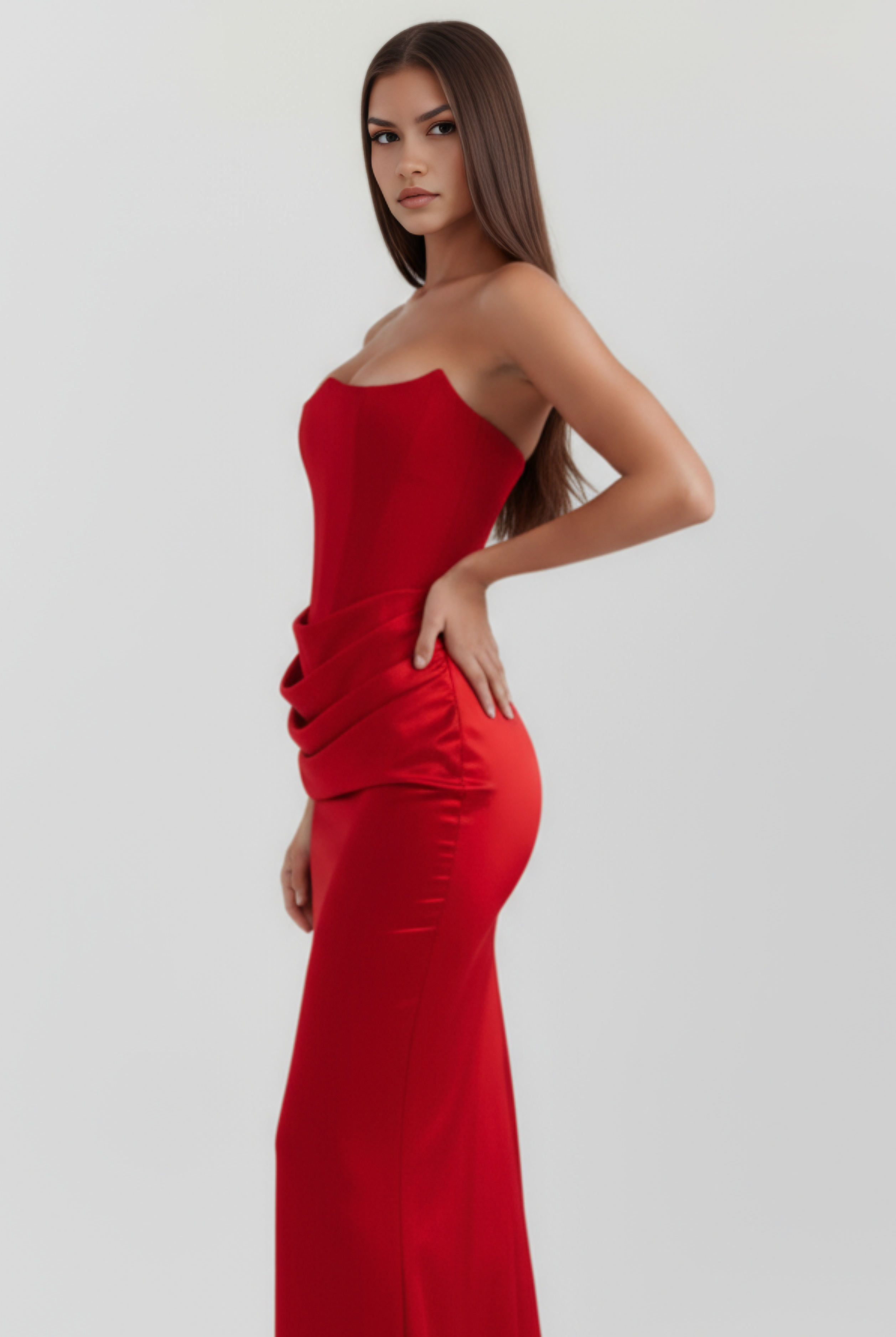 Abito maxi Rosalind corsetto rosso Bella di Roma – vita valorizzata