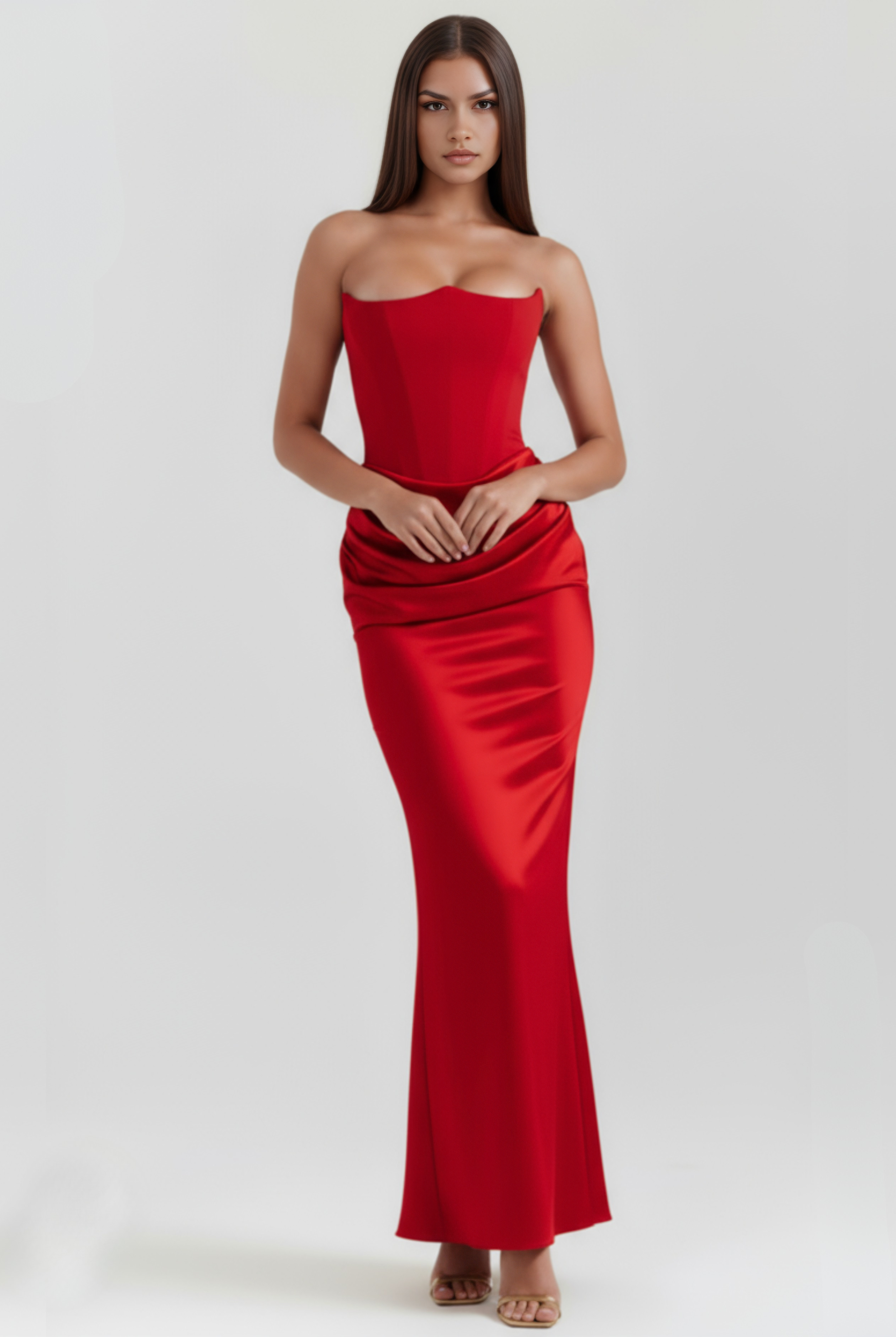 Abito maxi Rosalind corsetto rosso Bella di Roma – vista laterale