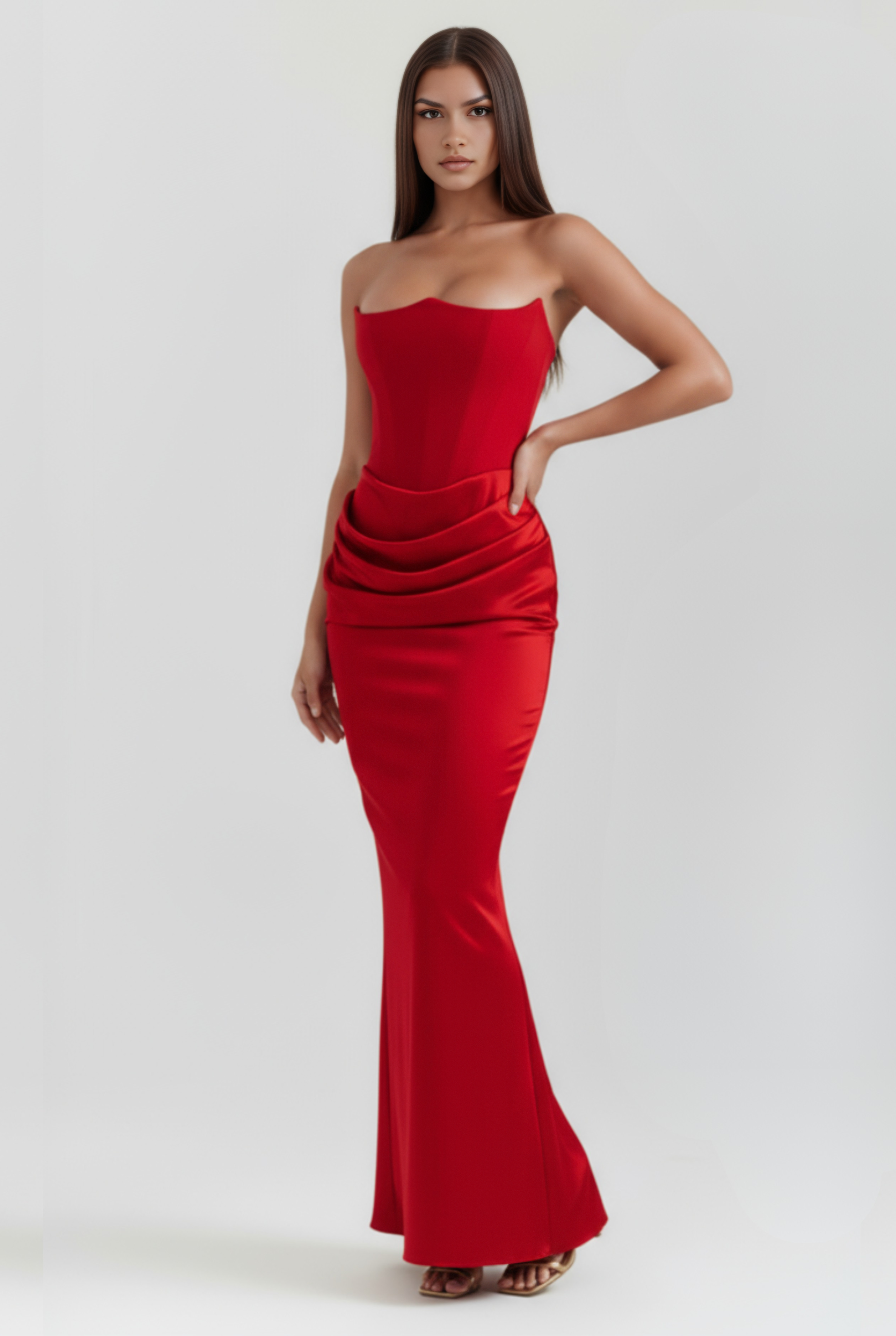 Abito maxi Rosalind corsetto rosso Bella di Roma – taglie XS-2XL