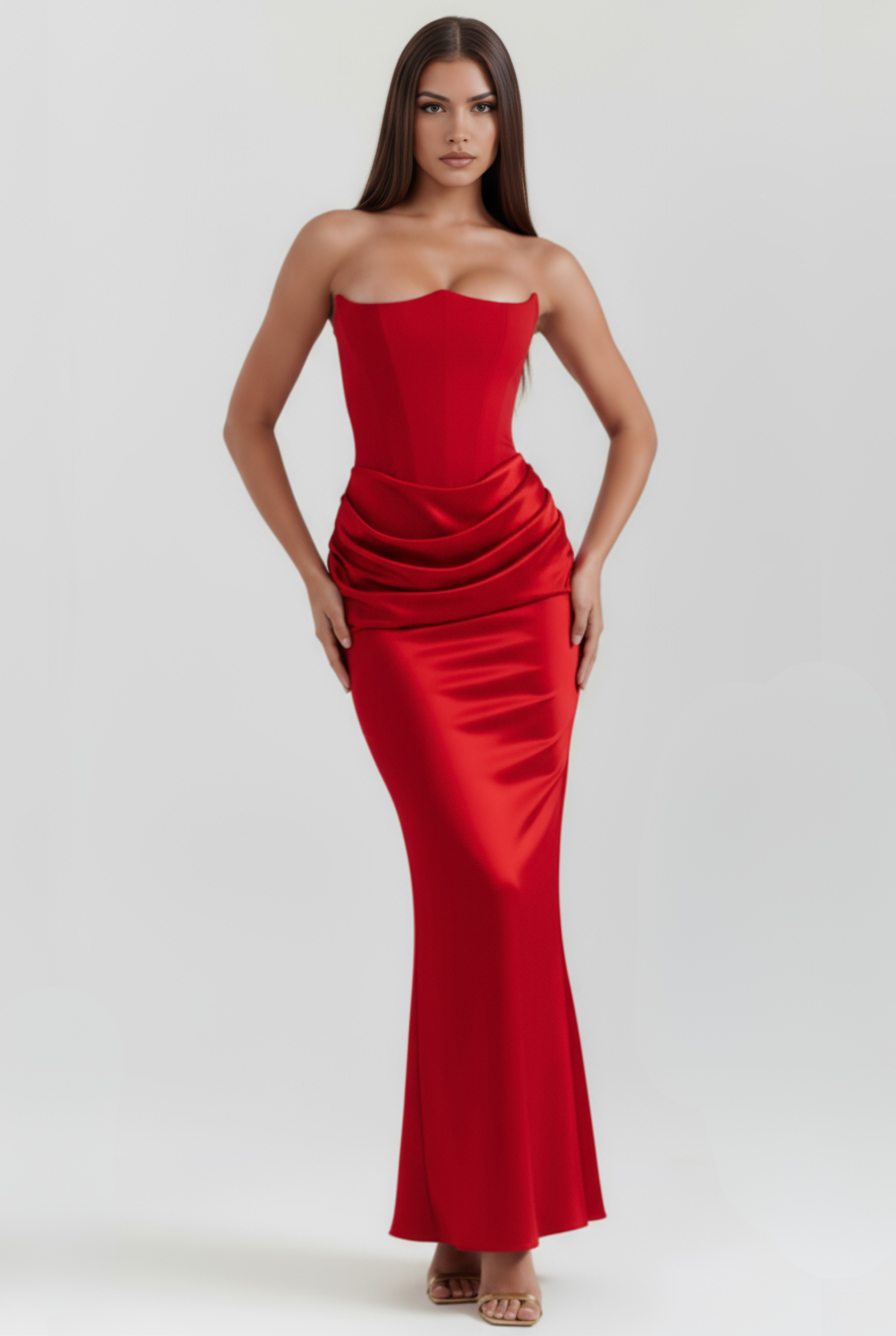 Abito maxi Rosalind corsetto rosso Bella di Roma – corpetto steccato