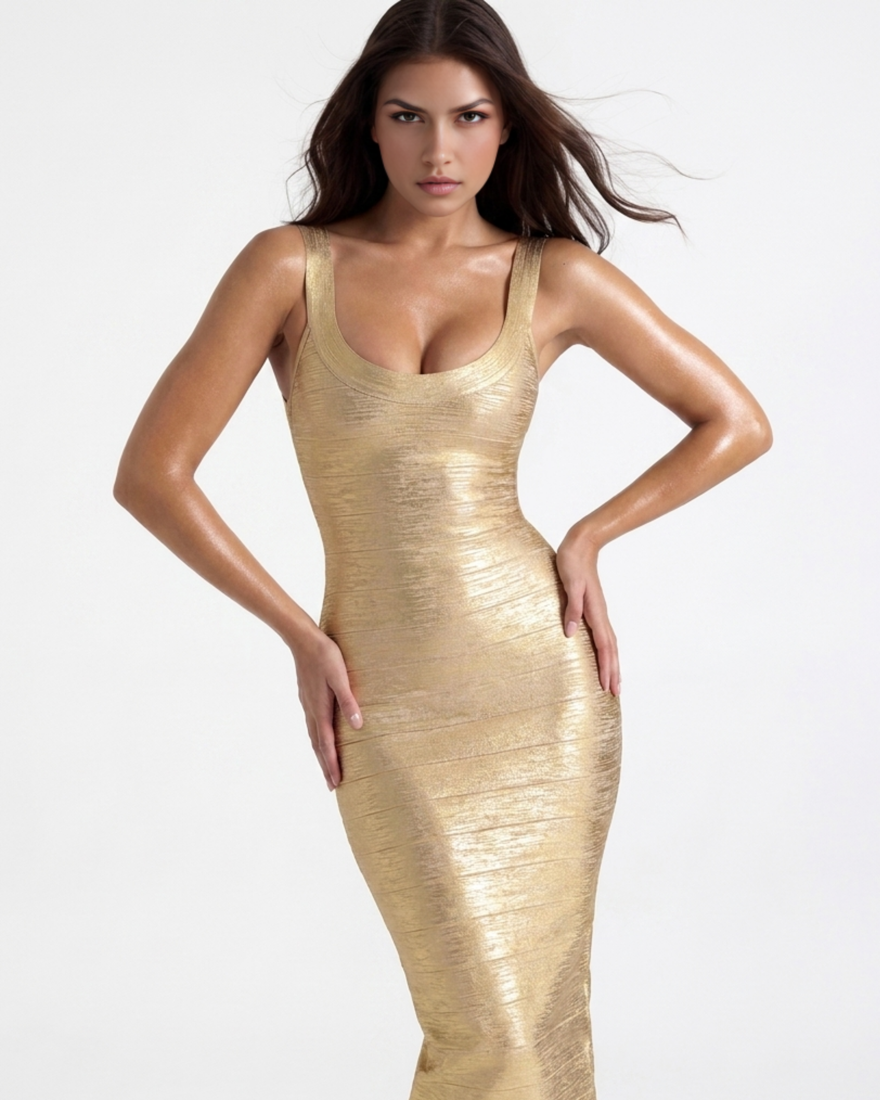 The Beyoncé oro bandage maxi Bella di Roma – lunghezza maxi