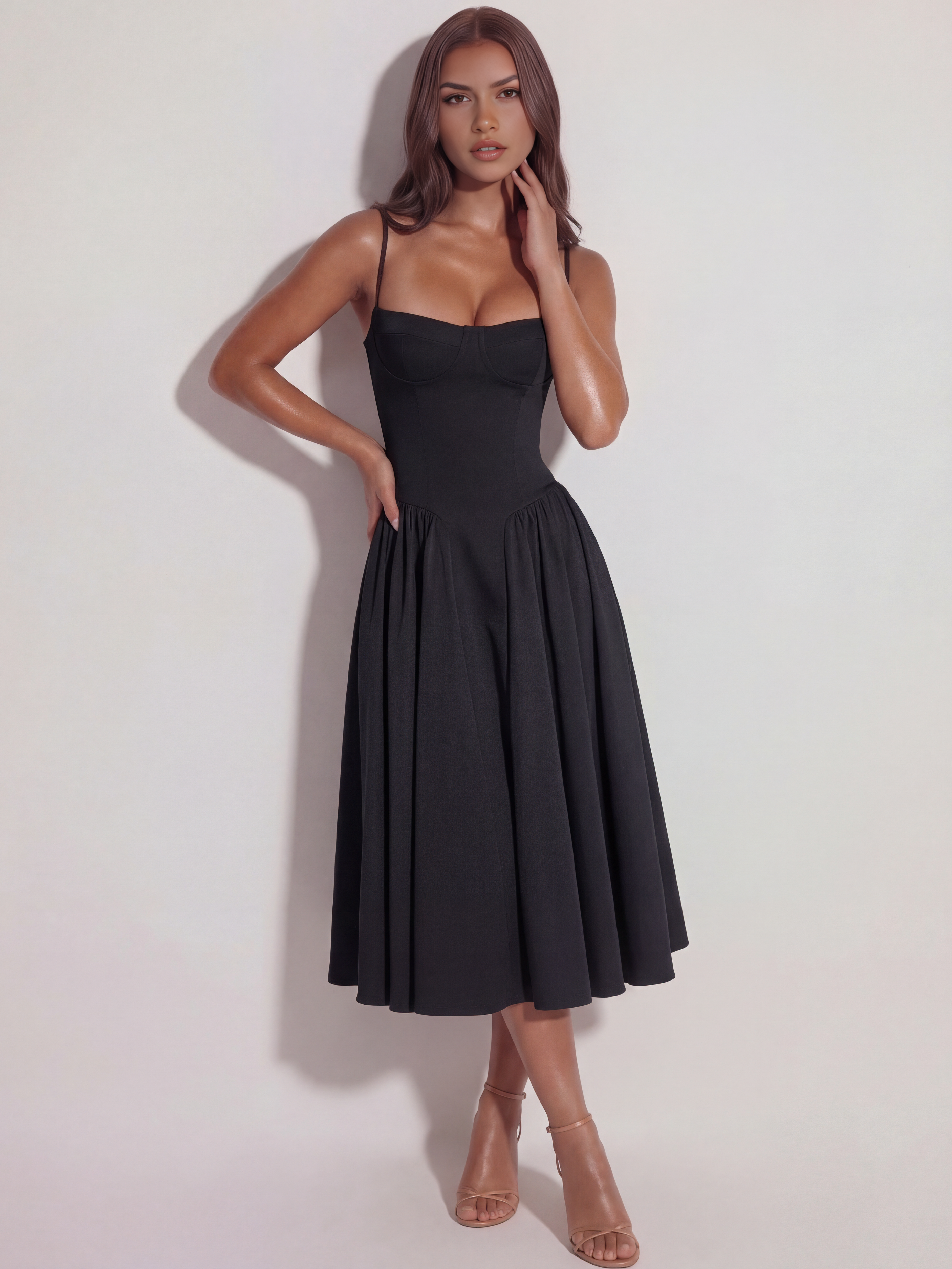 Abito midi Francesca twill nero sera Bella di Roma – vista laterale