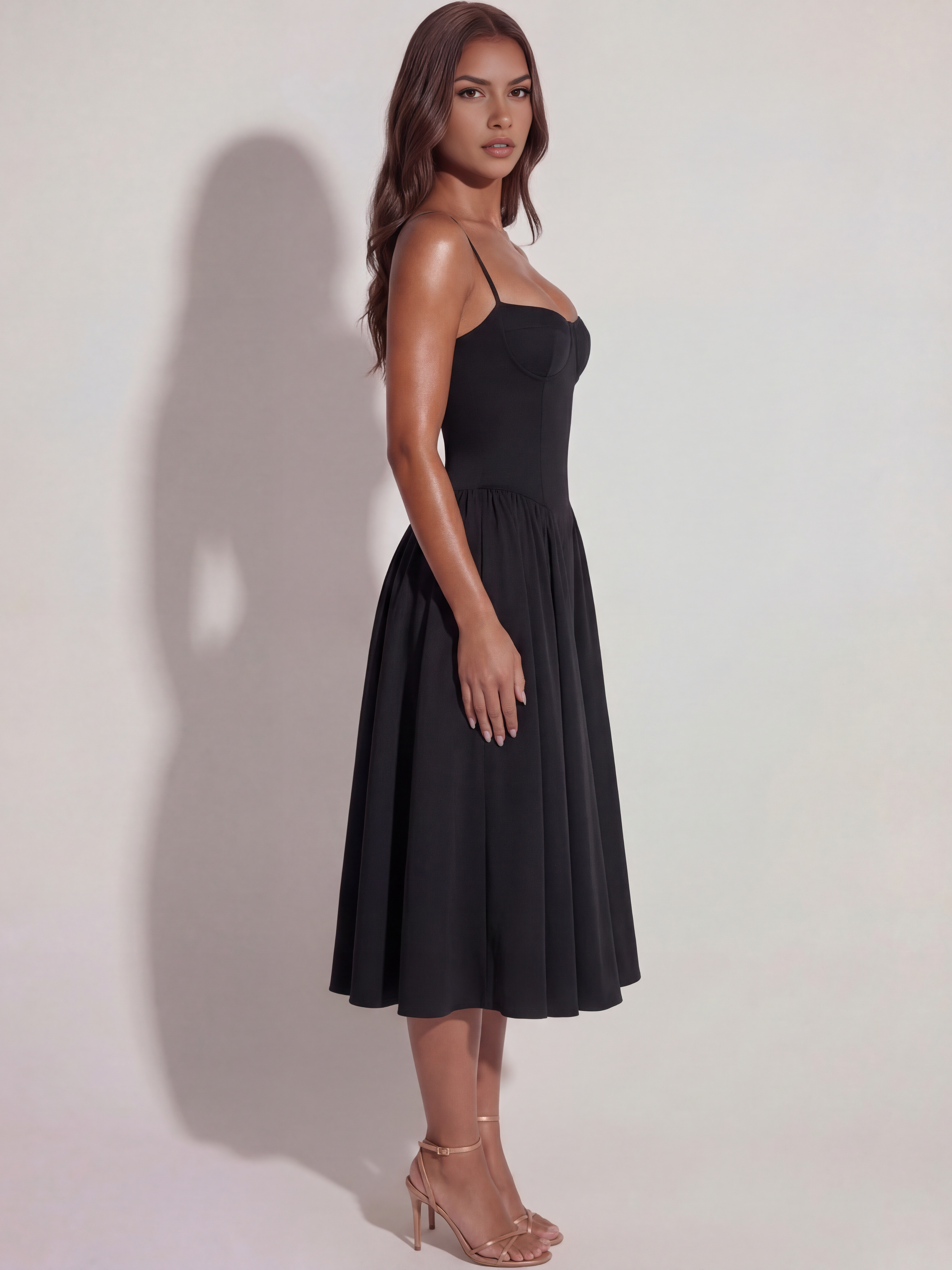 Abito midi Francesca twill nero sera Bella di Roma – silhouette elegante notte