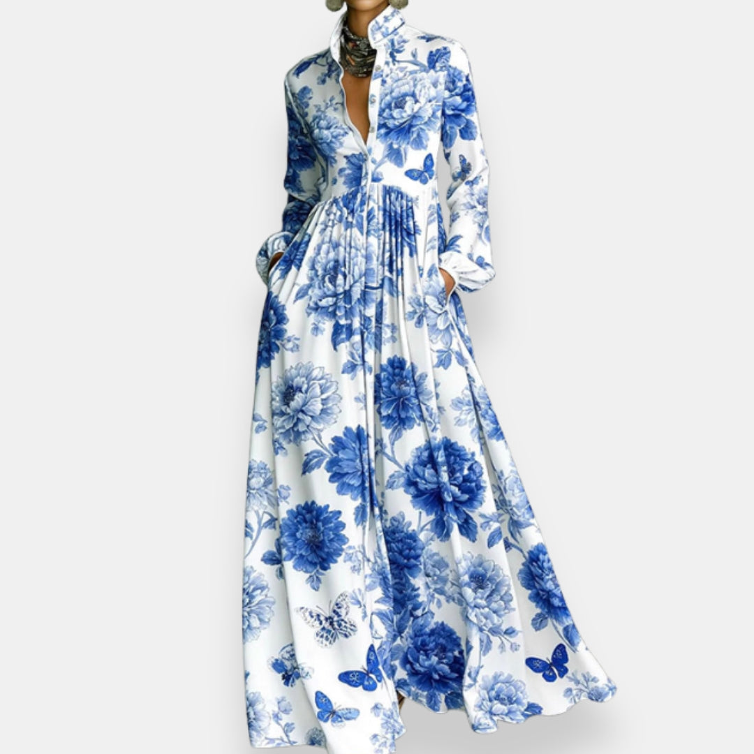 Milène abito camicia stampato – Blu