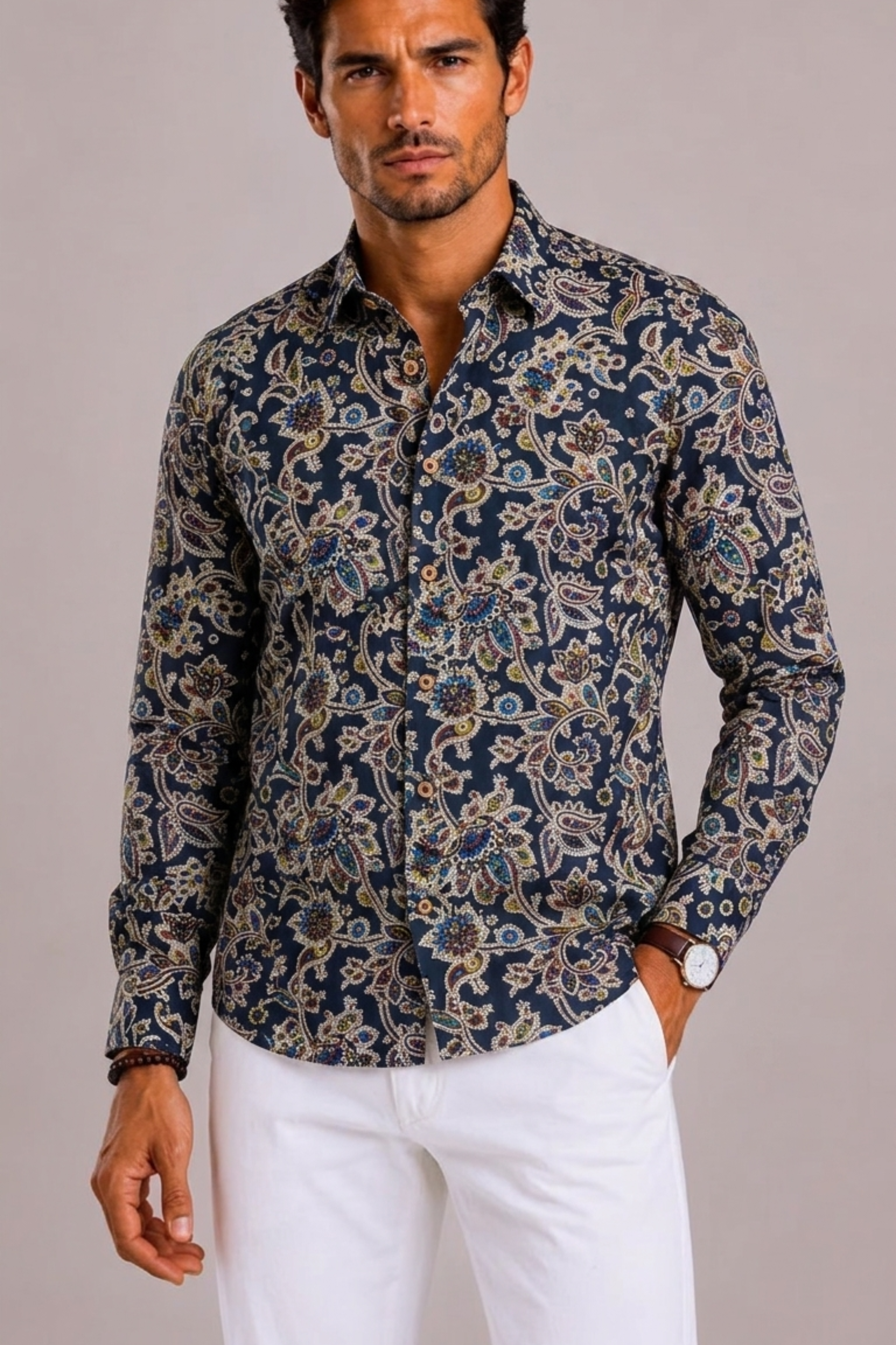 Camicia Uomo con Motivo Floreale e Maniche Lunghe | Bella di Roma