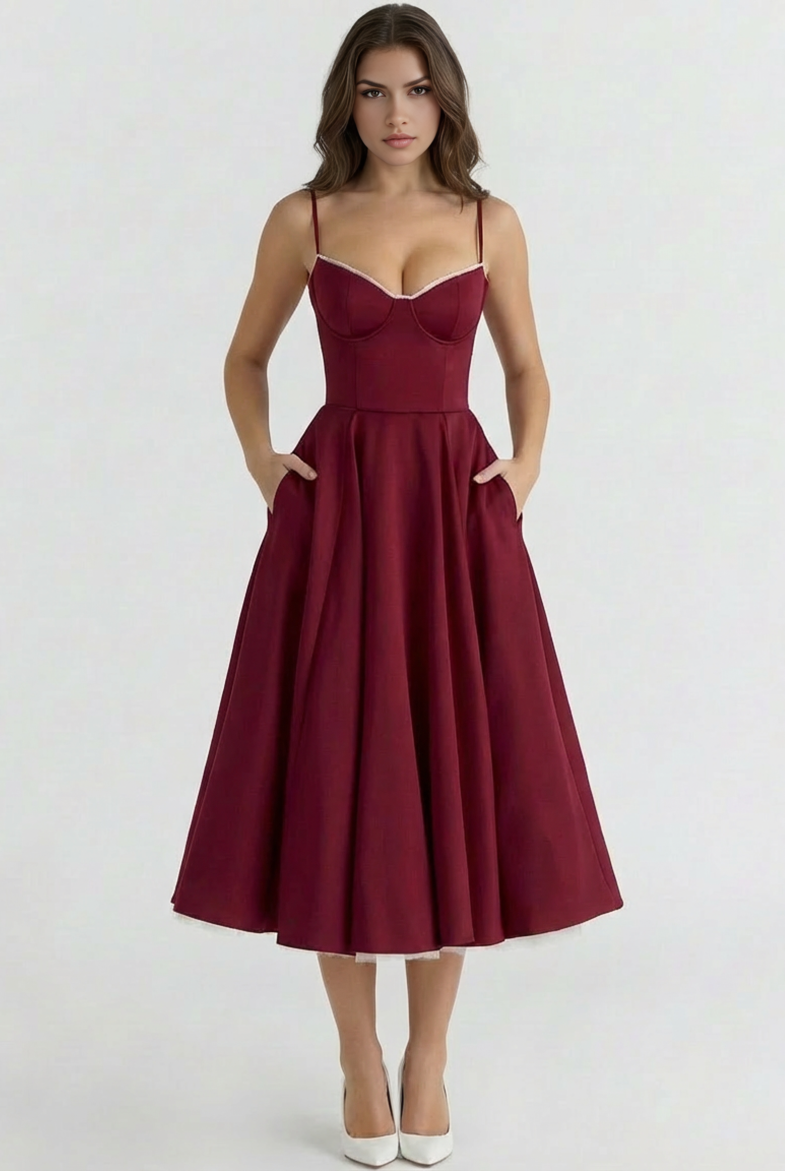 Abito midi Selene bordeaux Bella di Roma – volume tulle