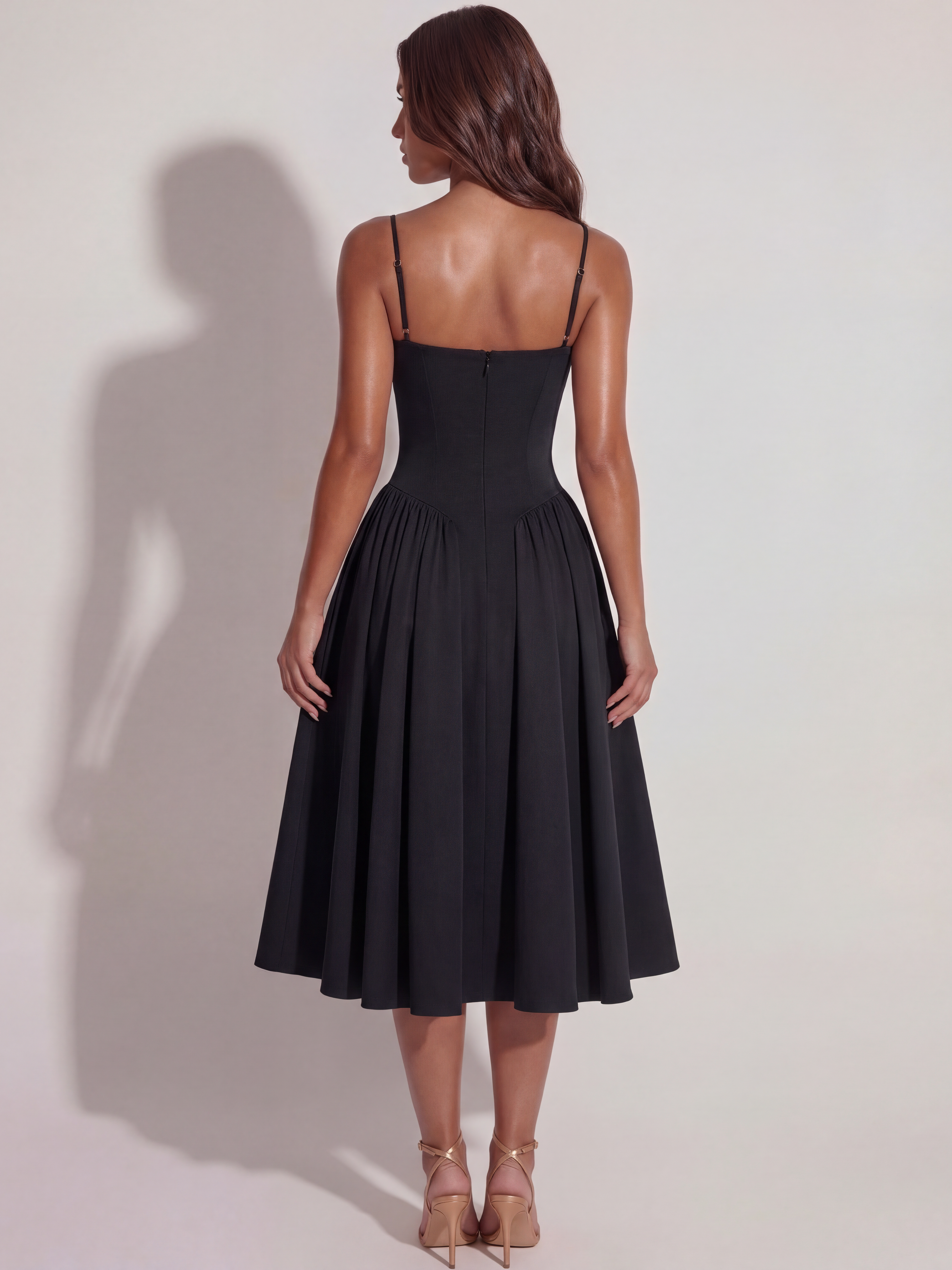 Abito midi Francesca twill nero sera Bella di Roma – taglie XS-XL