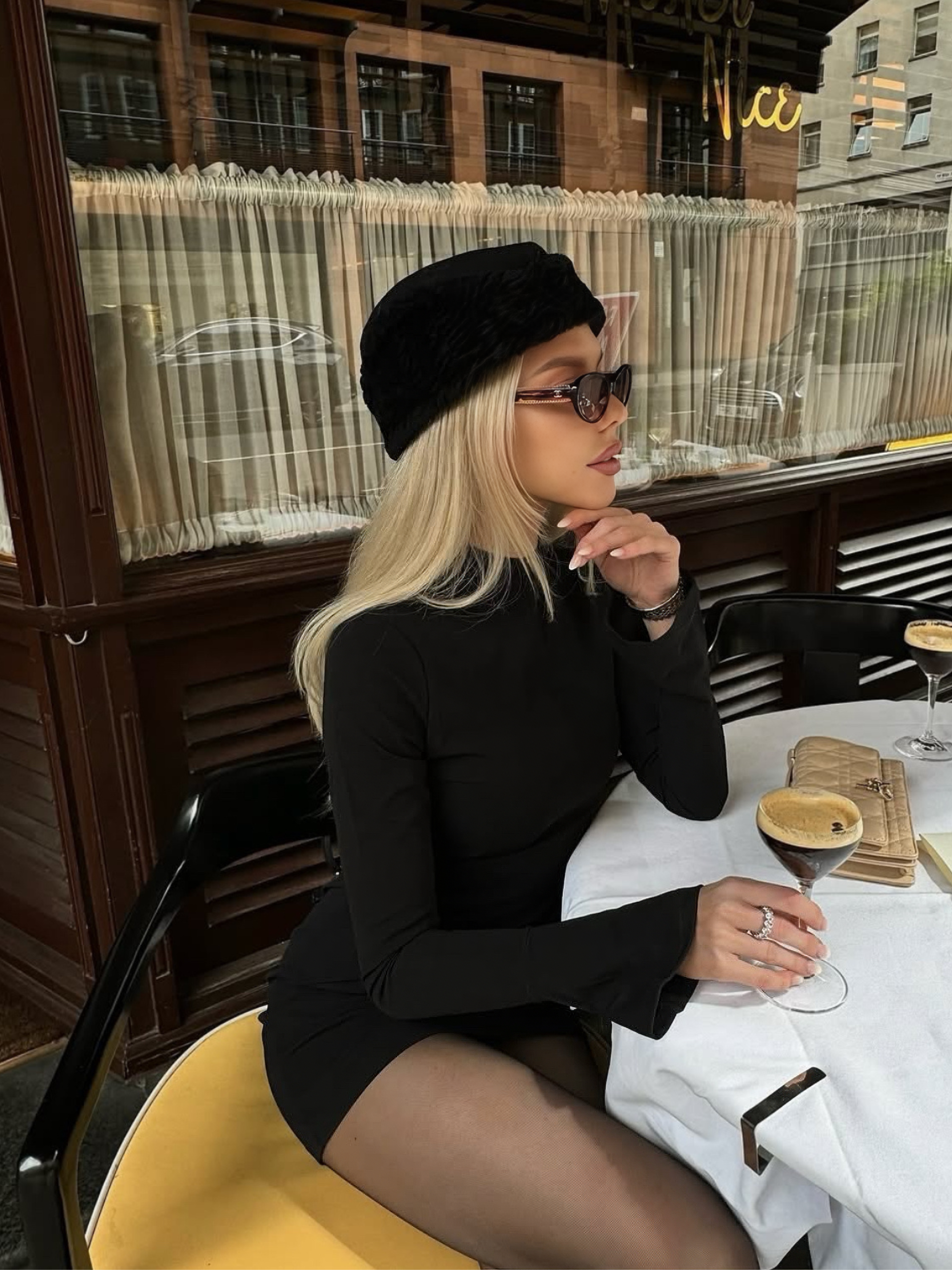 Abito mini Giada nero polsini ruota Bella di Roma – taglie XS-XL