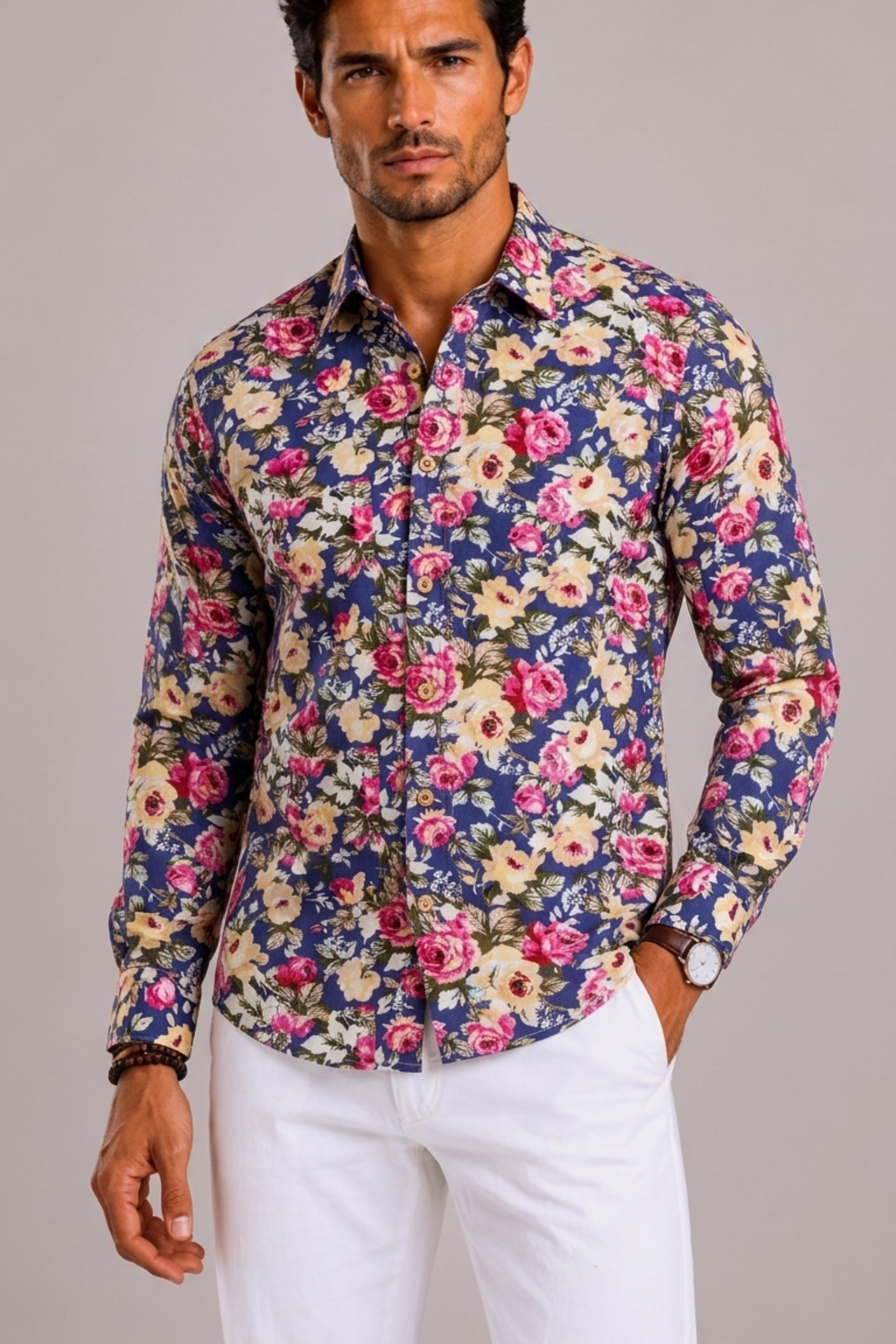 Camicia Uomo con Motivo Floreale e Maniche Lunghe | Bella di Roma