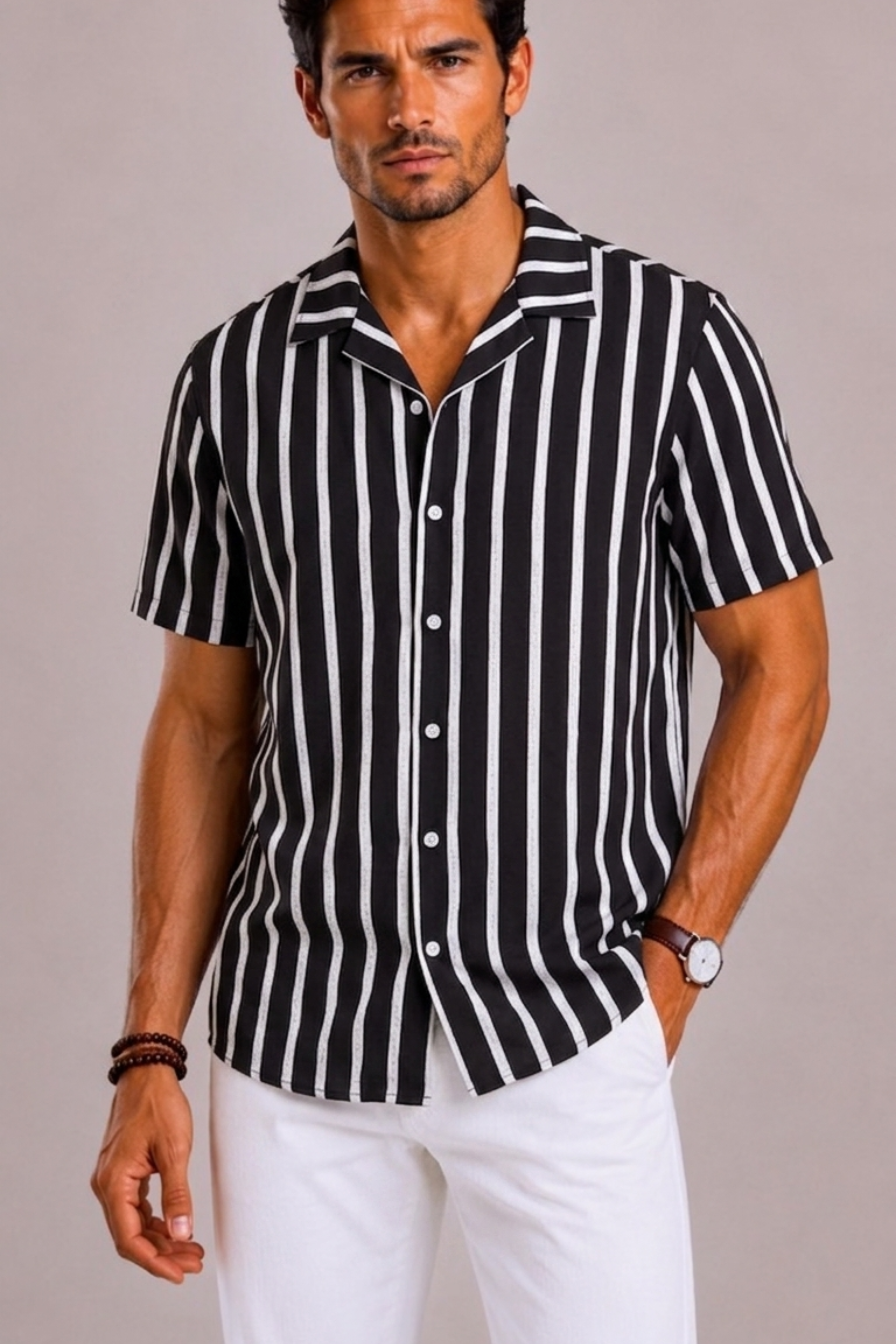 Camicia Uomo a Righe a Maniche Corte | Bella di Roma