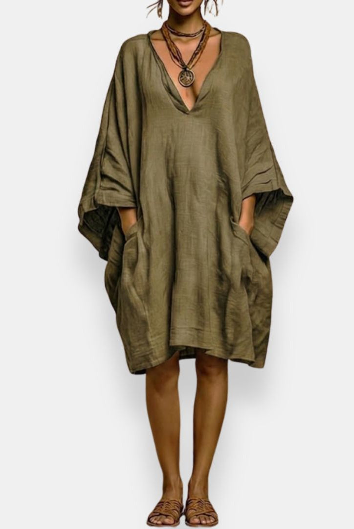 Cassienne abito oversize scollato – Kaki